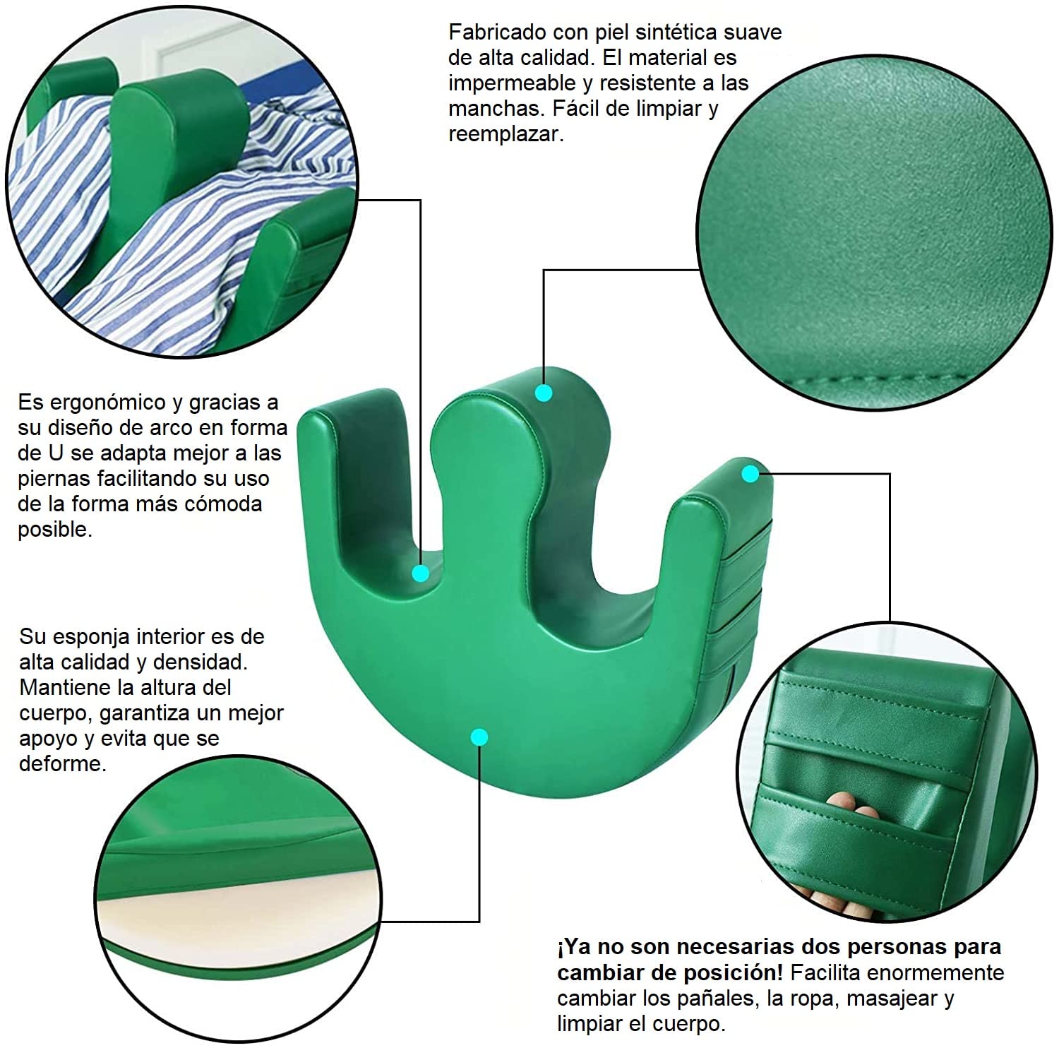 ABUBU Cojín volteador para Personas en Cama, Mayores, y Pacientes, Dispositivo de Giro en Forma de U, Ayuda para Cambios Posturales y antiescaras, Funda Impermeable Lavable, Modelo Premium