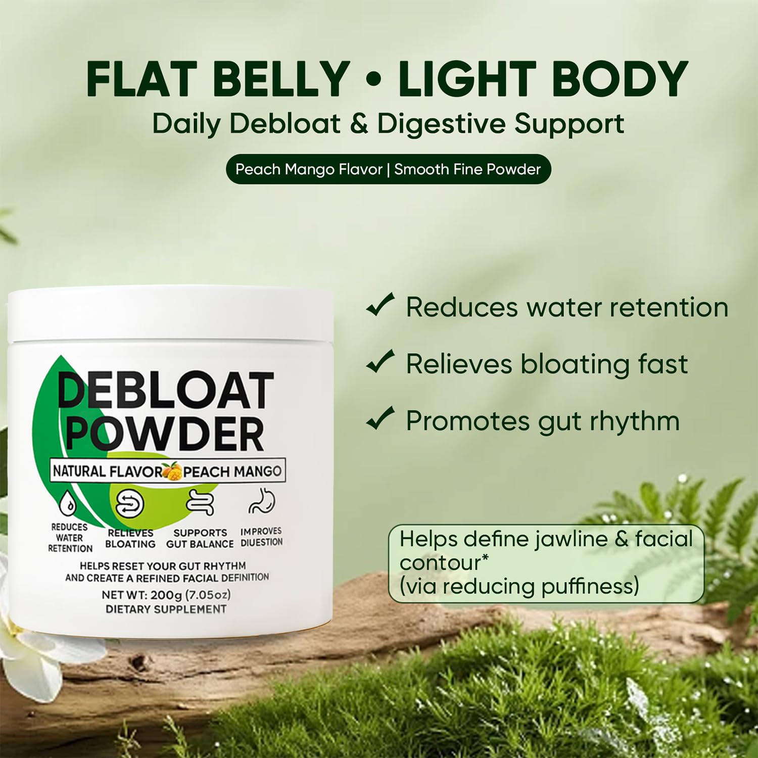 Debloat Powder, Daily Digestion & Debloating Support, Gut Balance & Water Retention Relief for Men & Women, Peach Mango Flavor, 200g / 7.05oz — Amazon image 2