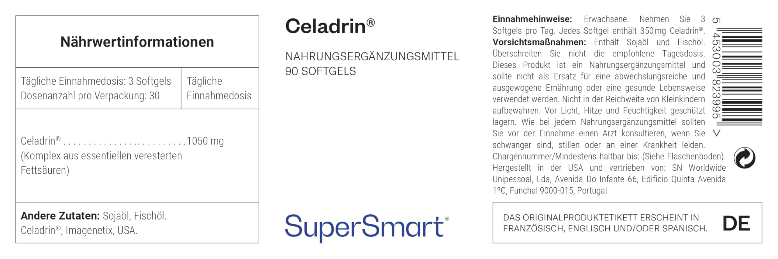 Celadrin® – Komplex aus veresterten Fettsäuren – Vegan – Glutenfrei – 60 Kapseln – SuperSmart | Glutenfrei - 60 Kapseln