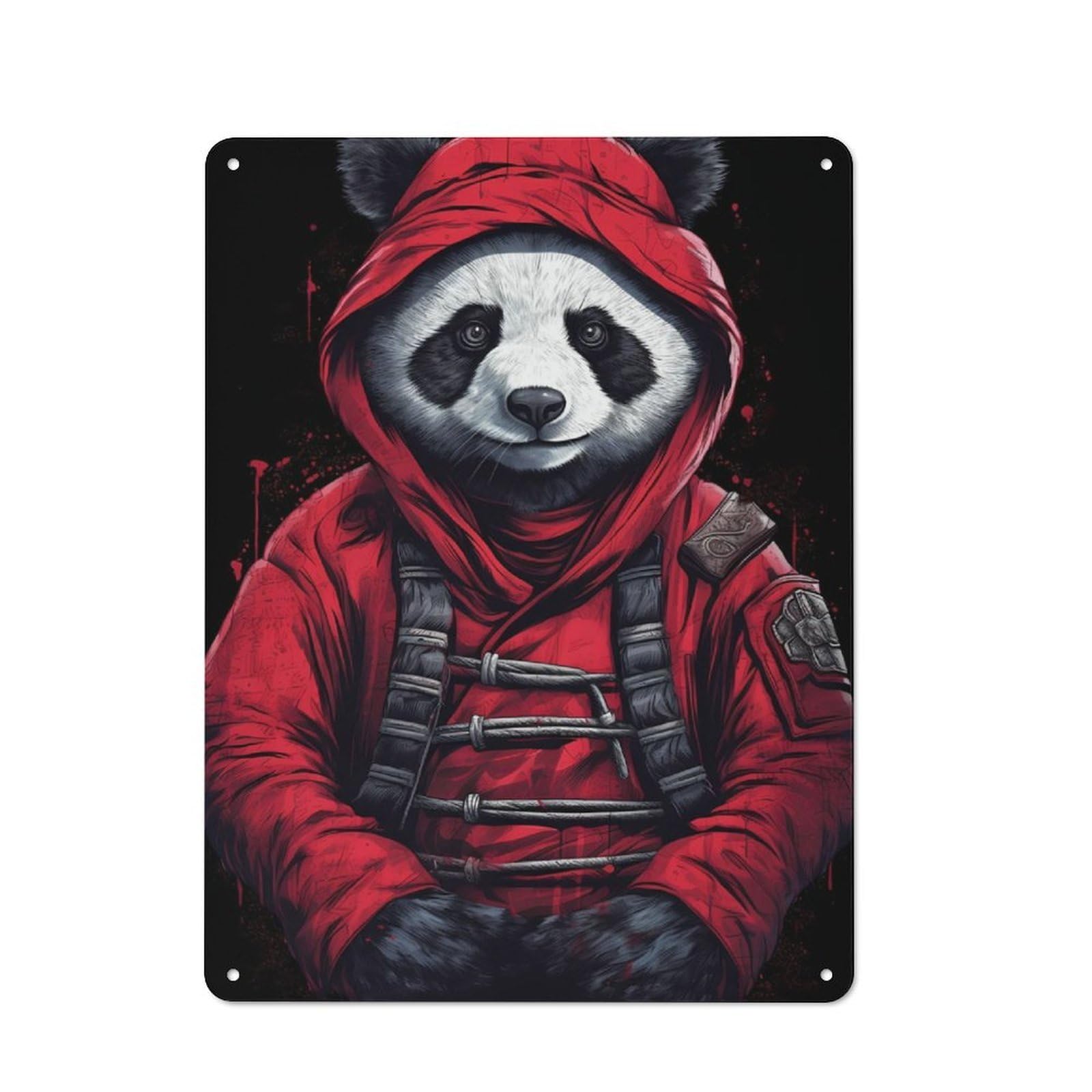 Junmoney Panda Ninja Retro Metal Sign With Design 40X30cm, Nostalgic Vintage Wall Decor For Kitchen, Hallway, Bar Or Small Cafe