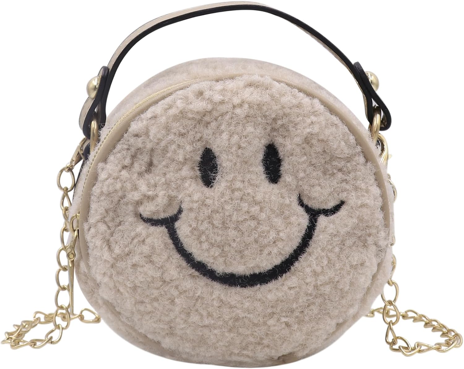 Little Girls Toddler Crossbody Purse Smiley Plush Mini Round Purse Cute Tote Handbag Shoulder Chain Bag