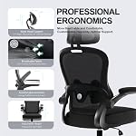 Président du Bureau ergonomique,Ultra chaise de bureau à ressort épais, noir, support et appuie-tête réglables Lombaire, Armes rabattables, fonction de rotation, chaise informatique de bureau de Mesh