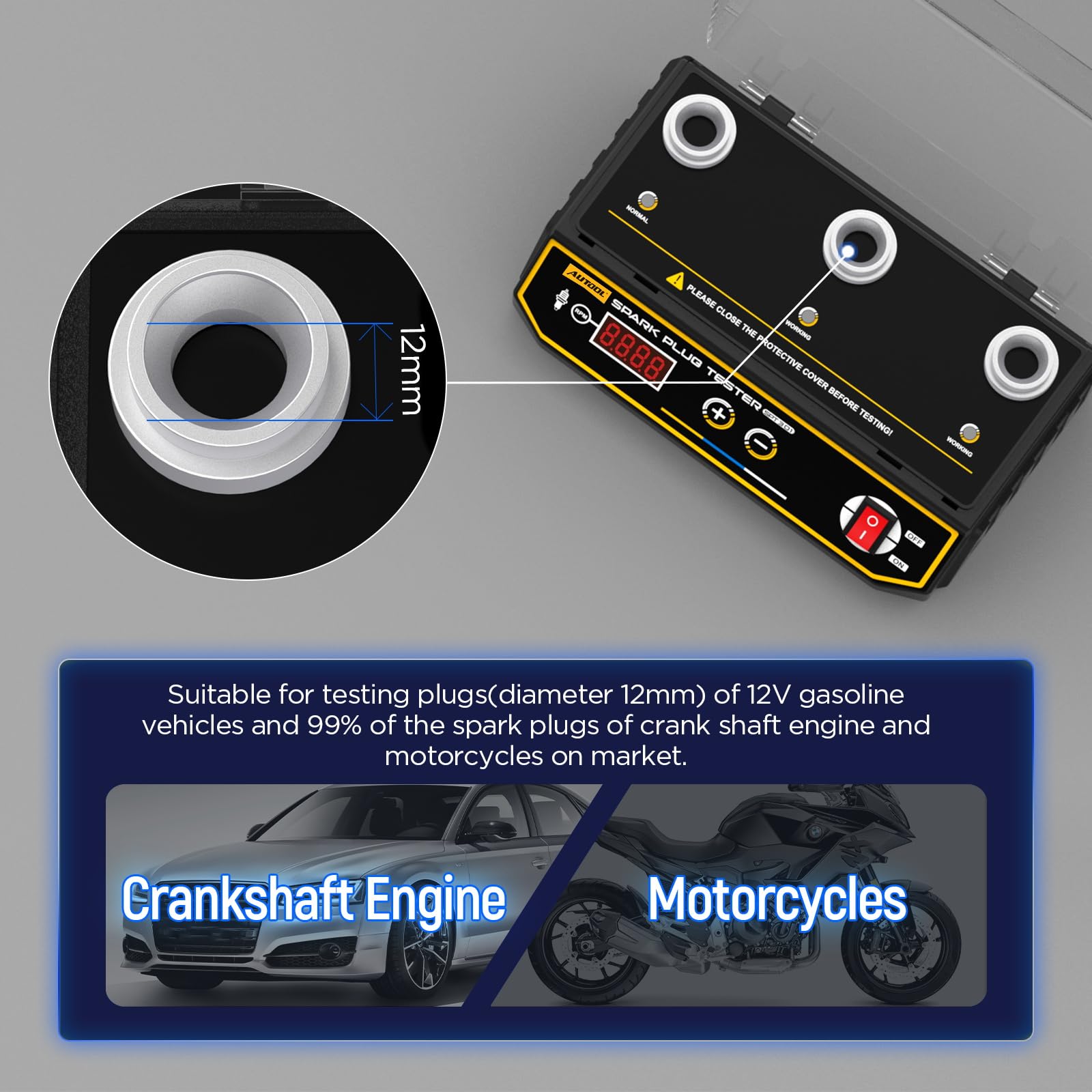 Tester per candele a doppio foro, tester per bobine di accensione del motore automobilistico con frequenza di lavoro di 0-6000 giri/min, strumento per testare le scintille dell'auto con copertura prot