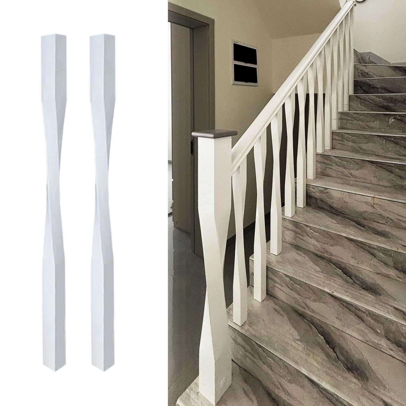 JFBLSD Solid Wood Stair Balusters, Indoor Stair Railing Spindles Contemporary Staircase Spindles Bundles Handrail Parts for Contemporary Home Décor(White,2Pcs)