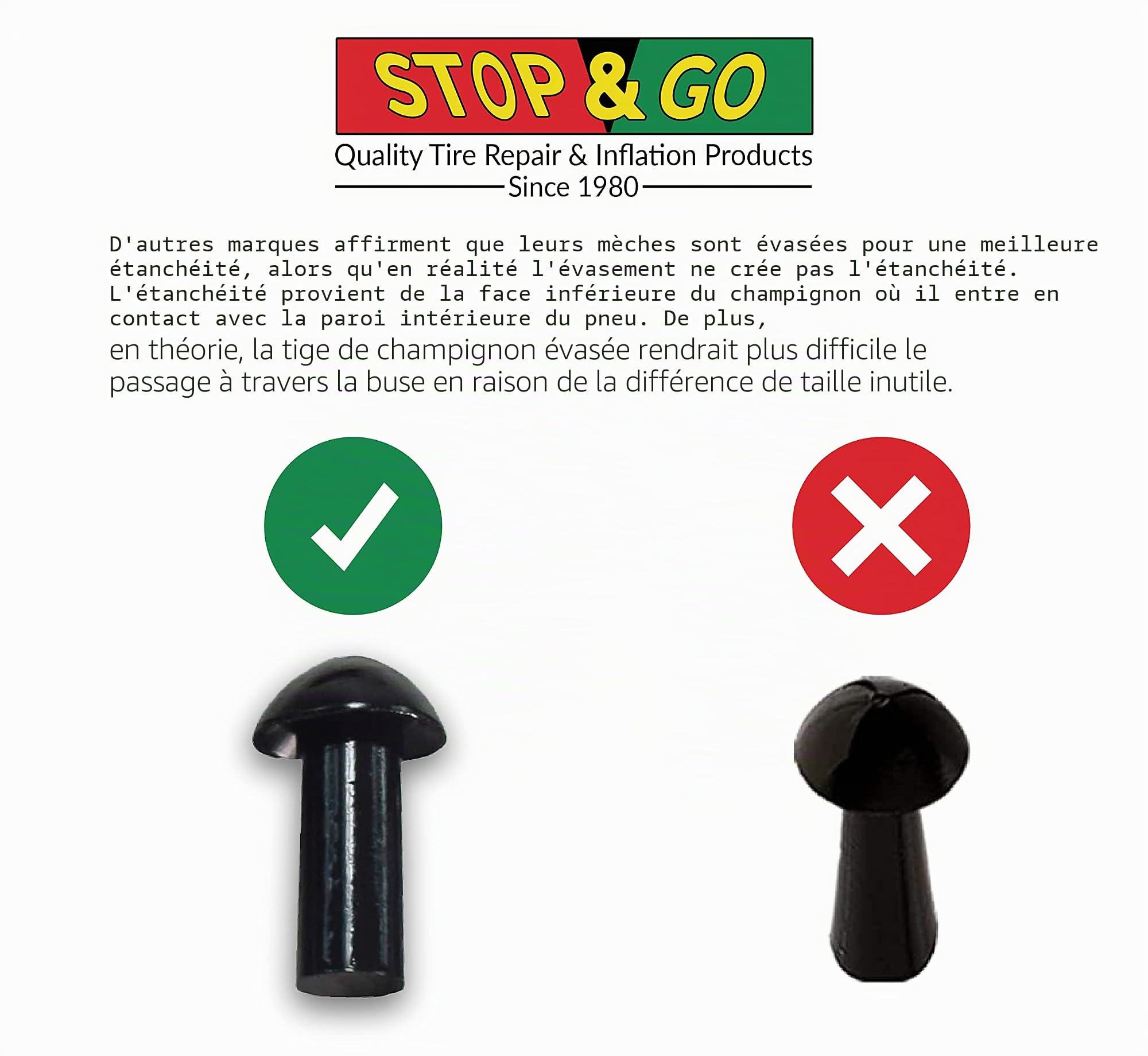 Stop & Go 1075 Lot de 30 Bouchons de Pneu sans Chambre à air pour crevaisons et Appartements sur Voiture, Moto, VTT, Jeep, Camion et Tracteur (25 Bouchons Champignons)
