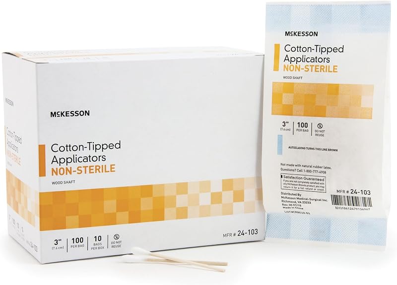 McKesson Haste com Ponta de Algodão, Não Estéril, 7,62 cm, Pacote com 100