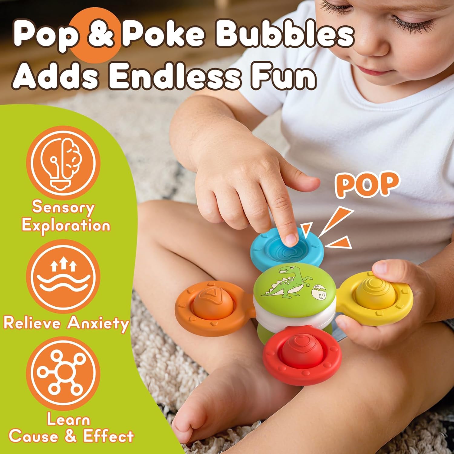 Lehoo Castle Toddler Bath Spinners, 3 Pcs Silicone Suction Cup Spinners, Baby Toys for 1+ Year Old, Sensory Toys for Toddlers 1-3