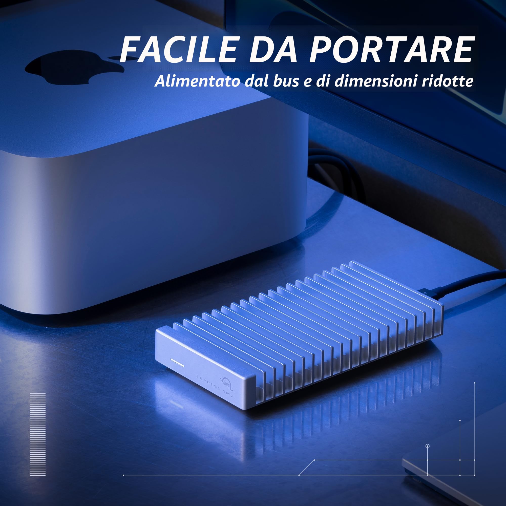 OWC Express 1M2 Enclosure USB4 80Gb/s Per SSD NVMe M.2 – Case Esterno In Alluminio, Compatibile Thunderbolt, Mac/PC/iPad