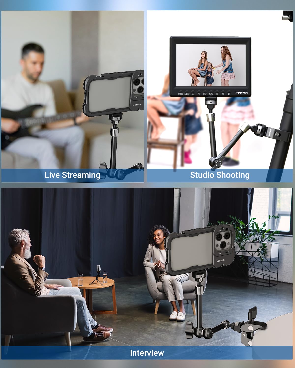 NEEWER 11" Gelenk Magic Arm Clamp Mount mit Super Clamp Kamera Monitor Halterung 1/4" 3/8" Positionierungsstiften Löchern für DSLR Action Kamera Videoleuchte kompatibel mit SmallRig Cage, ST16C