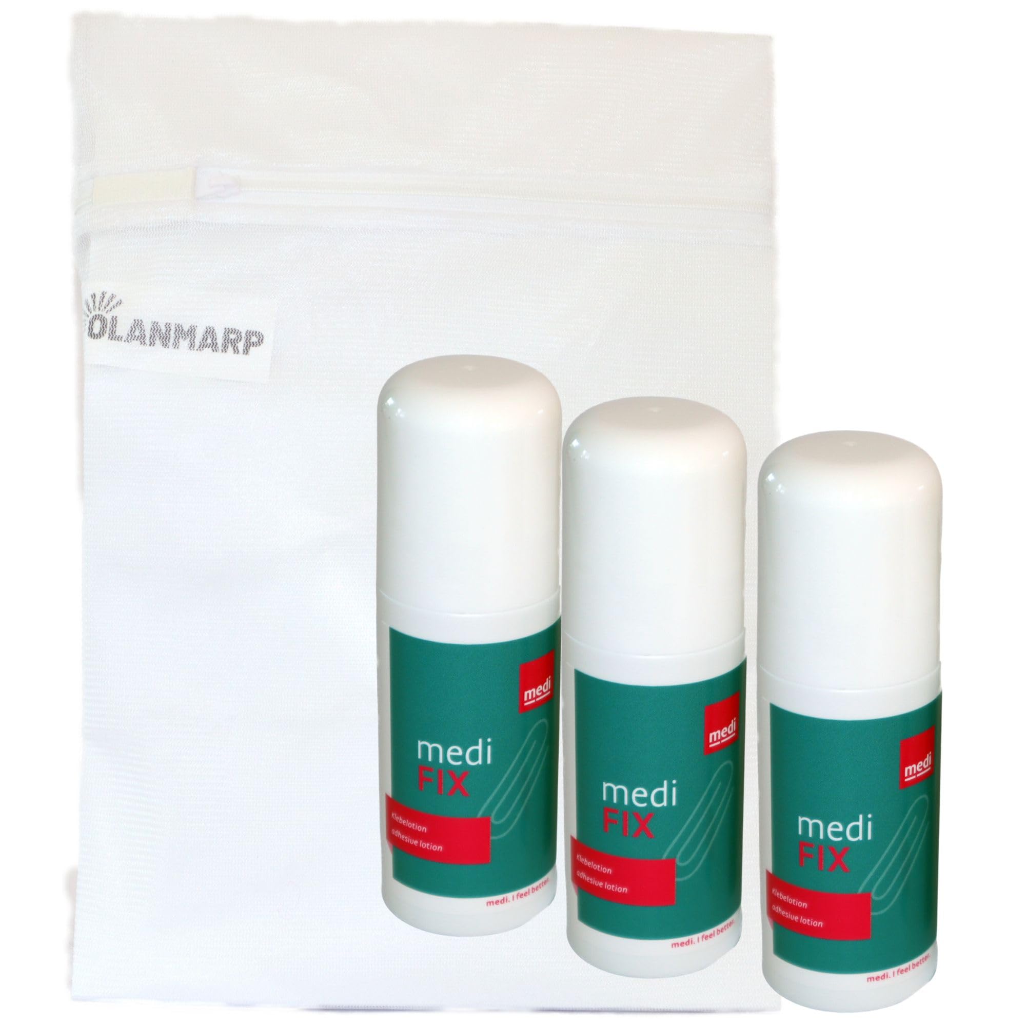 Medi Fix Hautkleber Haftkleber Klebe-Lotion + Olanmarp Wäschenetz