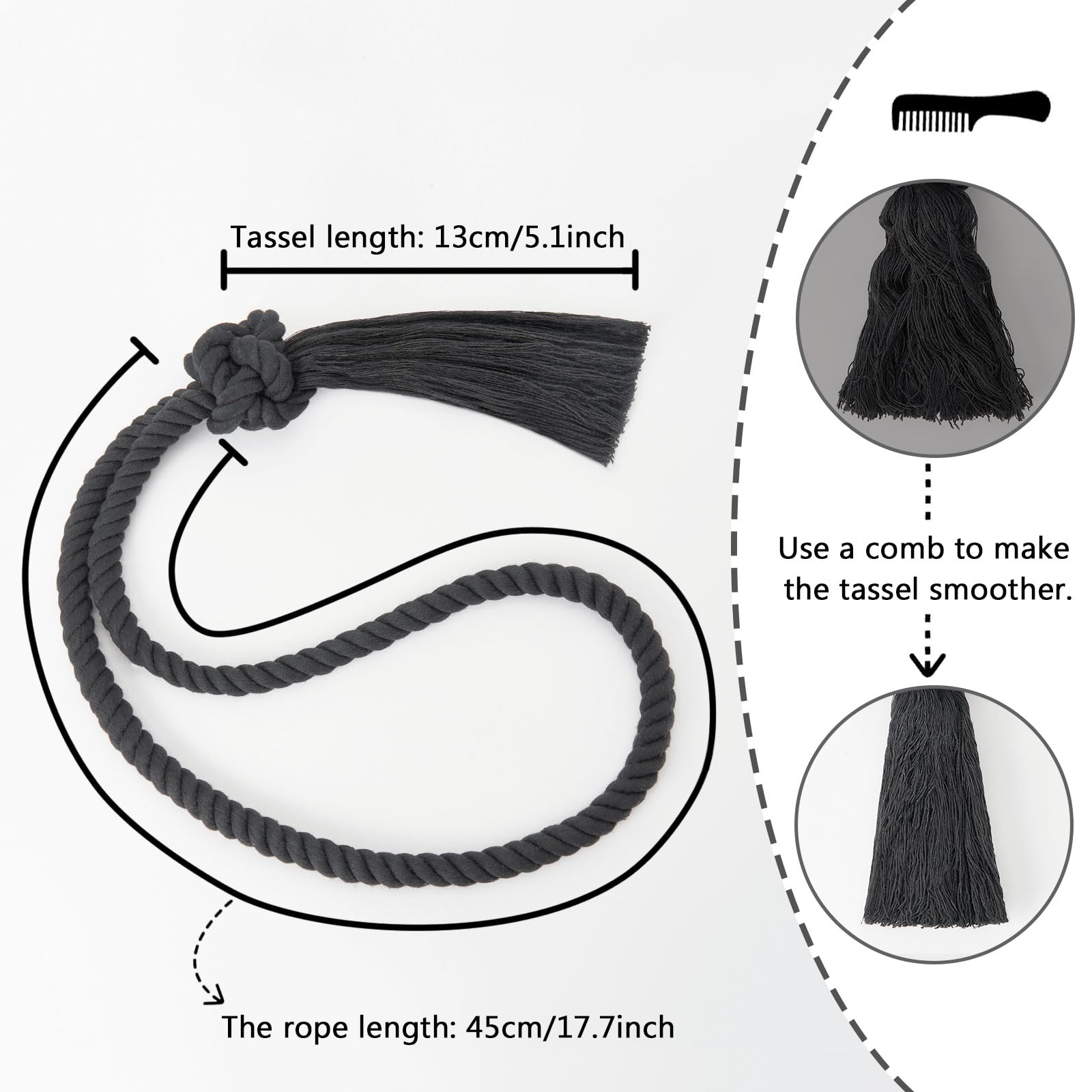 Pretty Jolly 2 Pack Natural Cotton Rope Tassel Curtain Tiebacks Boho Home Decor Drape Tie Backs Hand Woven Ball Curtain Holdbacks for Thin & Thick Home & Office Window Draperies (Dark Grey) - Image 4