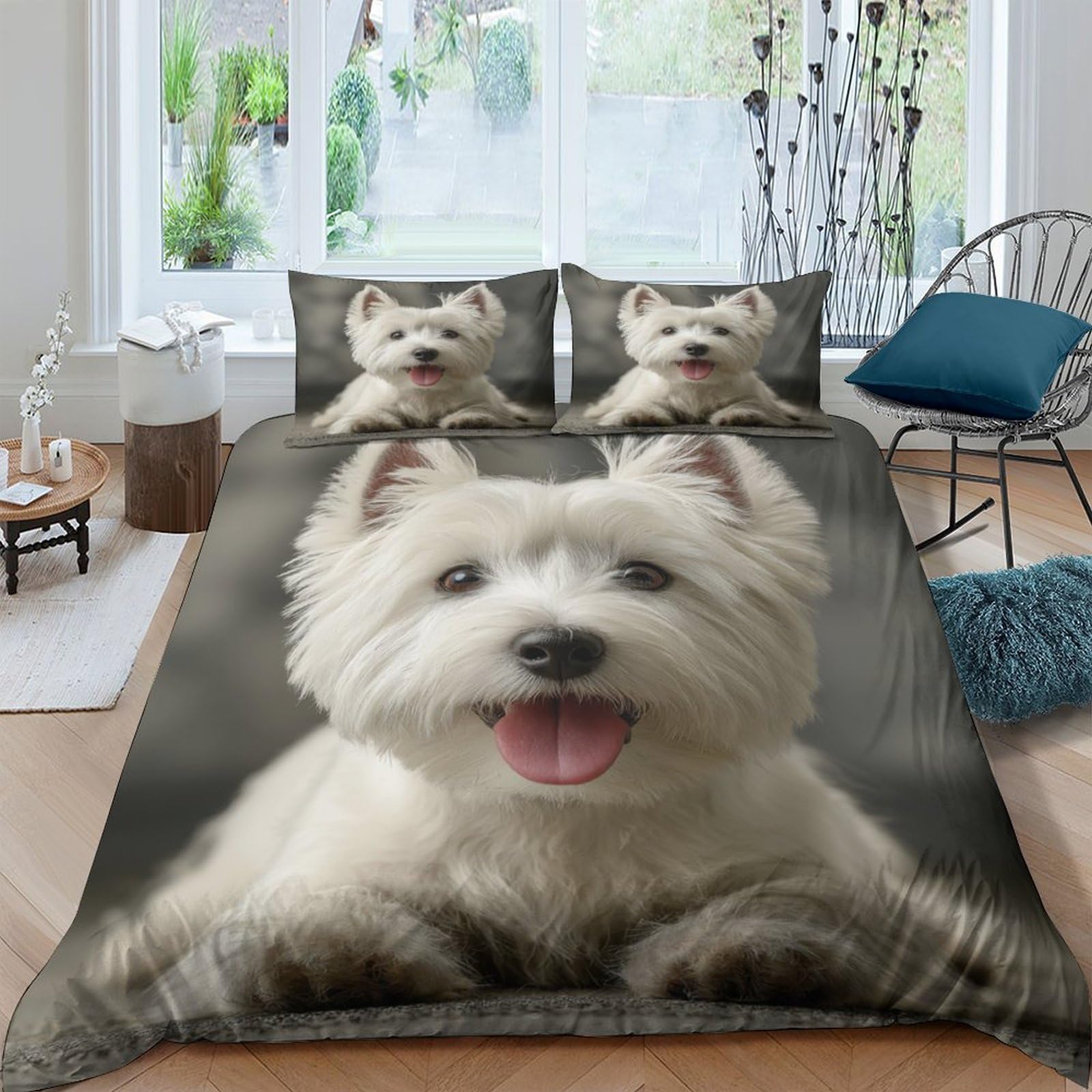 Ctjqhvkz Style-3 3D Printed White Westie Dog Fitted Sheet Microfiber Decorative Bed Cover For Bedroom Guest Room Dorm Mattress Protection Single（135X200cm）