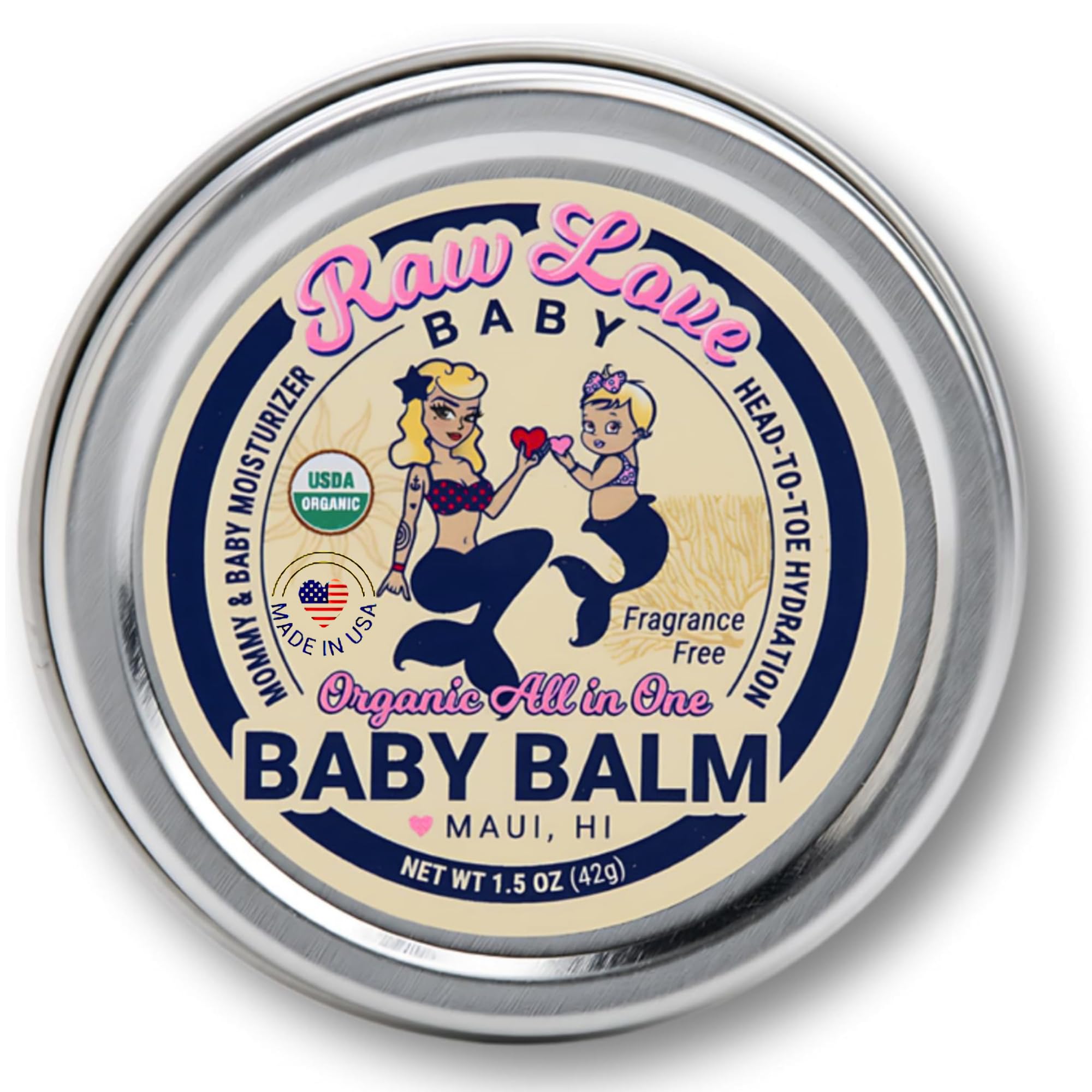 Raw Love USDA Organic Baby Balm for Mom & Baby | Multipurpose Moisturizer with Cocoa Butter, Joboba Oil, Coconut Oil for Dry Skin, Diaper Rash, Nursing Nipples, Eczema | Fragrance Free | 1.5 Oz