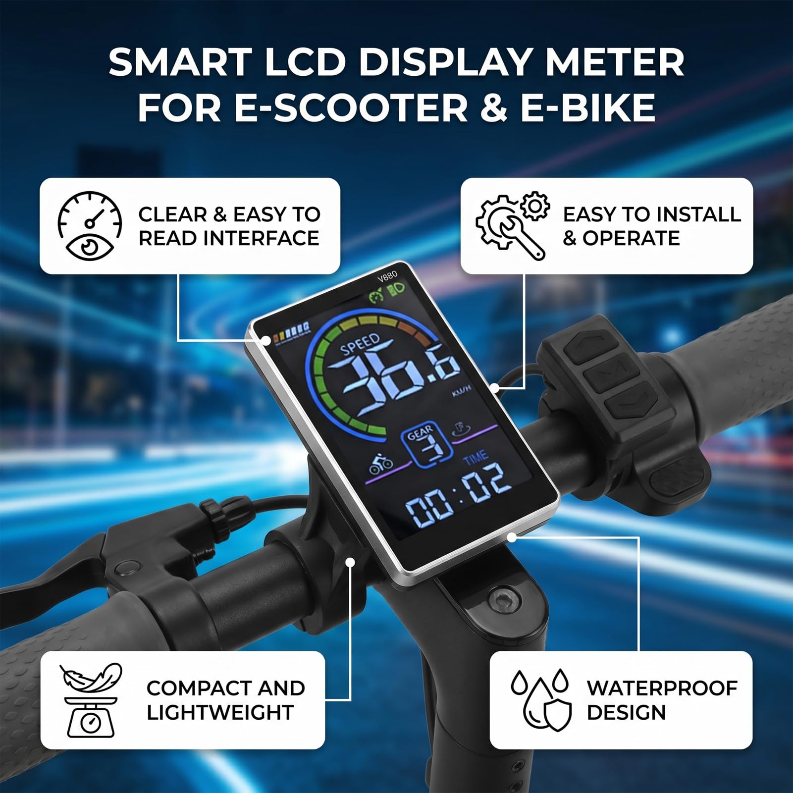 Drfeify Display LCD per Bici Elettrica Display ABS PVC Pannello M5 a 6 Pin UART 9600 IPX4 Schermo a Colori Impermeabile per Pendolari Scooter Accessorio di Ricambio