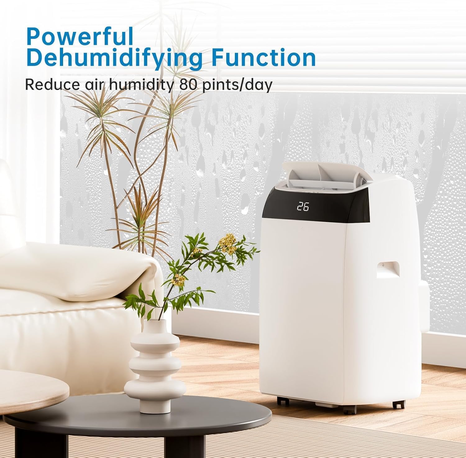 GarveeHome Condizionatore Portatile 12000 BTU 4in1 Funzionamento Silenzioso Display Digitale Telecomando Timer 24Ore Tubo Scarico Kit Finestra Raffreddamento fino 51m² Casa Ufficio (12000 BTU 4-in-1)