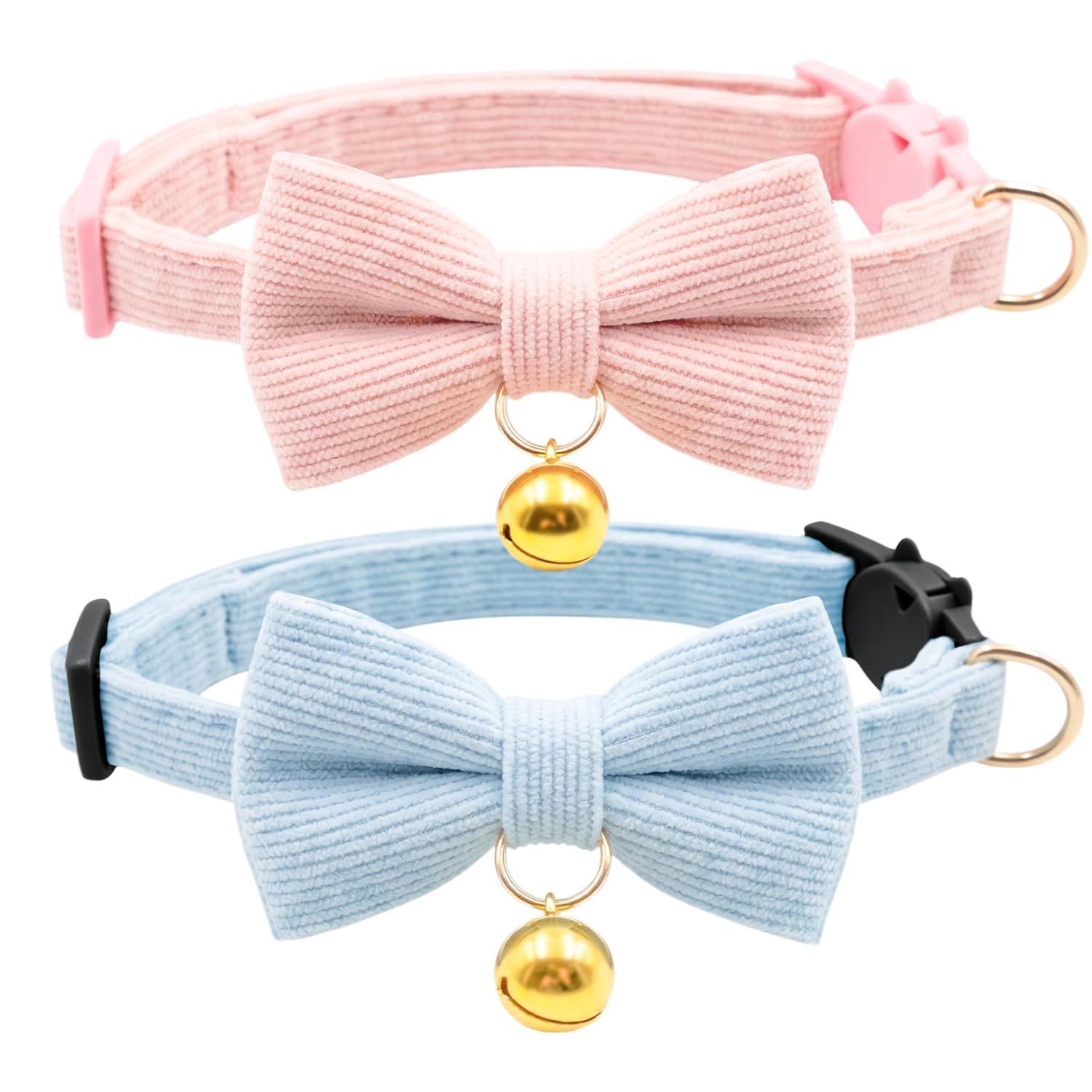 2 Pack Cat Collar with Bow Tie and Bell, Kitten Collar Breakaway Soft Adjustable Cat Collars for Cats, Cute Cat Accessories Colour Blue&Pink