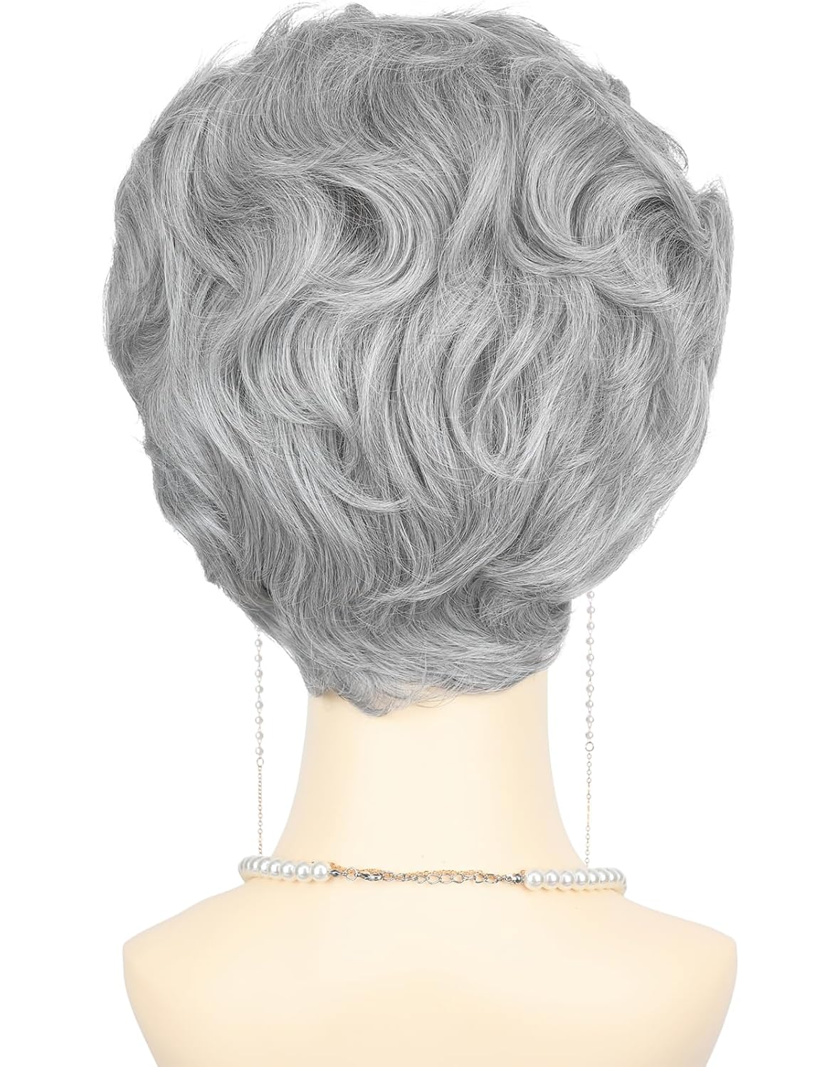 Gray Old Lady Costume Wig for Women with Glasses Chain Necklace - Short Curly Grey Grandma Wigs for Older Women Granny Outfit - Perfect for 100th Day of School Costume and Parties (Grey) - Image 6