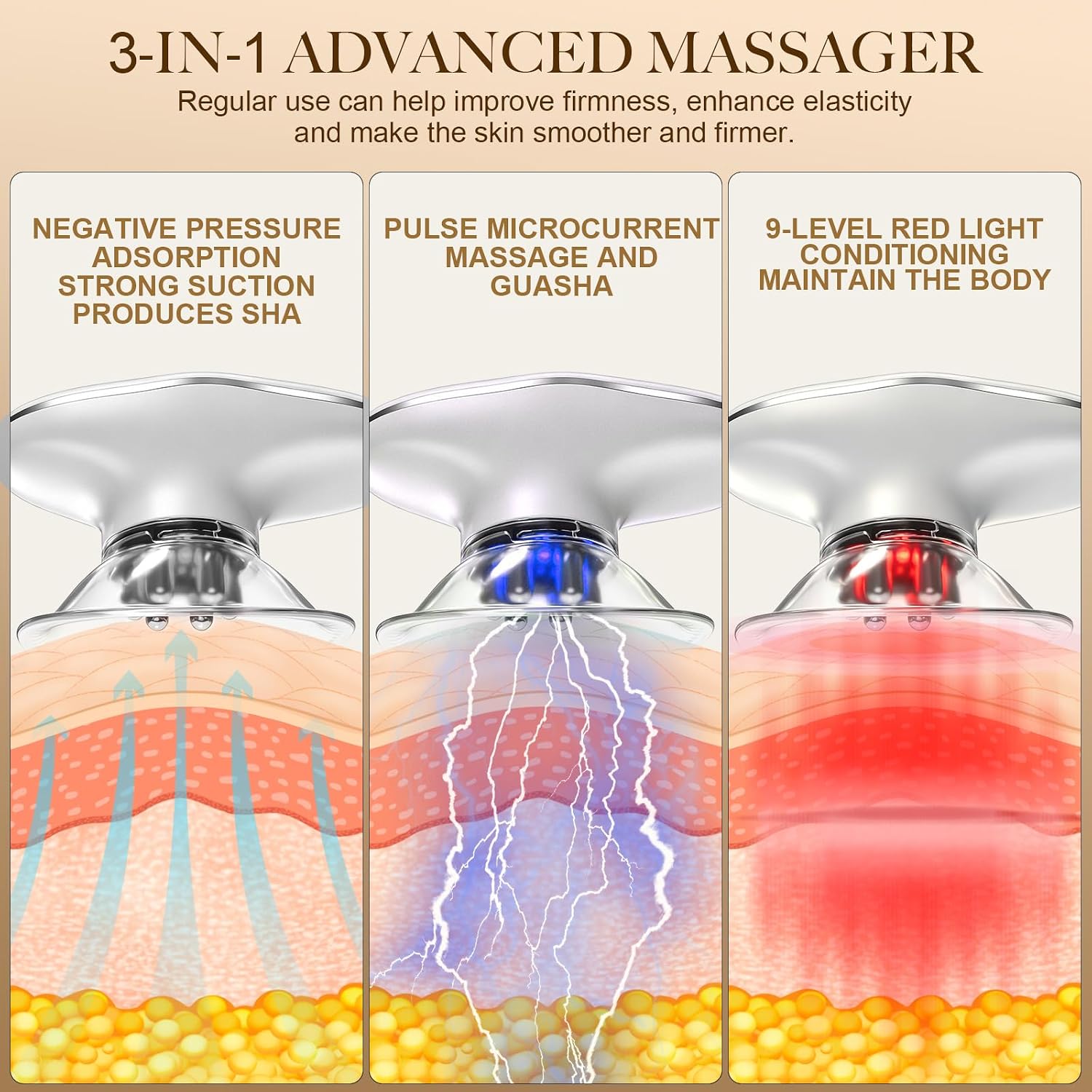 Electric Cupping & Gua Sha Massager, 3-in-1 Cellulite Remover for Legs, Lymphatic Drainage Massager with 9-Level Suction, Portable Body Sculpting Machine for Face & Body