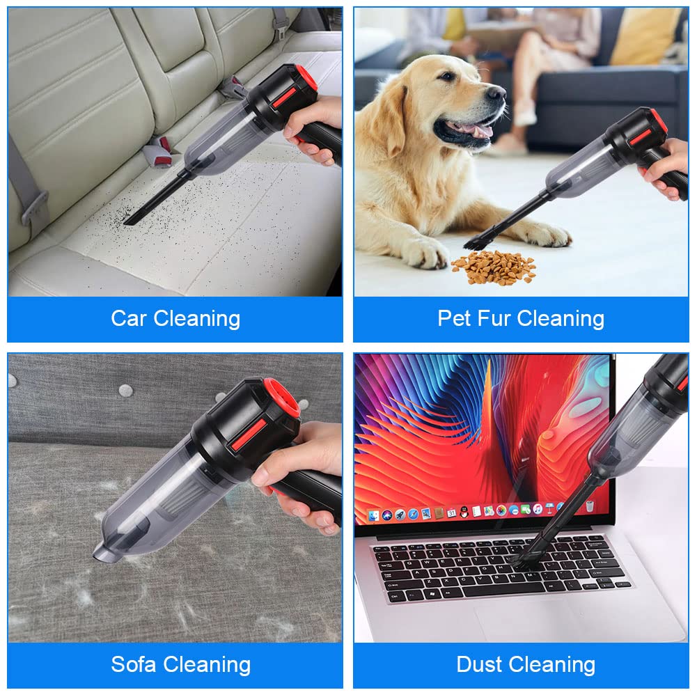 URAQT Staubgebläse Druckluft, 9000Pa 3 in 1 Handstaubsauger Akku Hand Stark Mini Staubsauger Auto Kabellos USB Aufladbar mit Waschbarer Filter Tastatur Reinigung für Haus Büro Auto Küche Rot