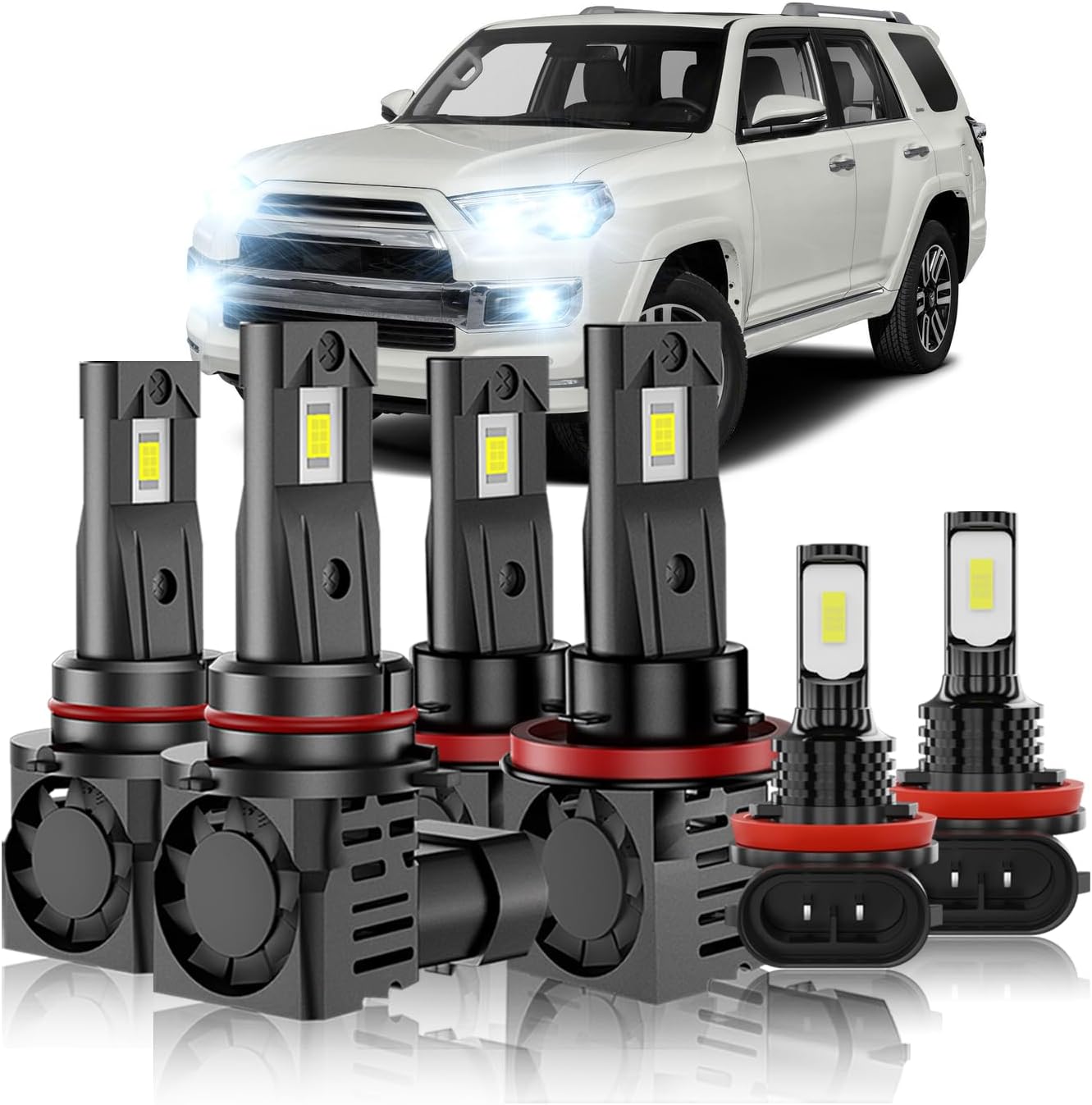 For Toyota 4Runner 2010 2011 2012 2013 2014 2015 2016 2017 2018 2019 2020 2021 Fog Light Bulbs,Hi-Lo Beam and Fog Light,6000K White,800% Brighter Lightness,60,000+ Hours Lifespan(Pack of 6)
