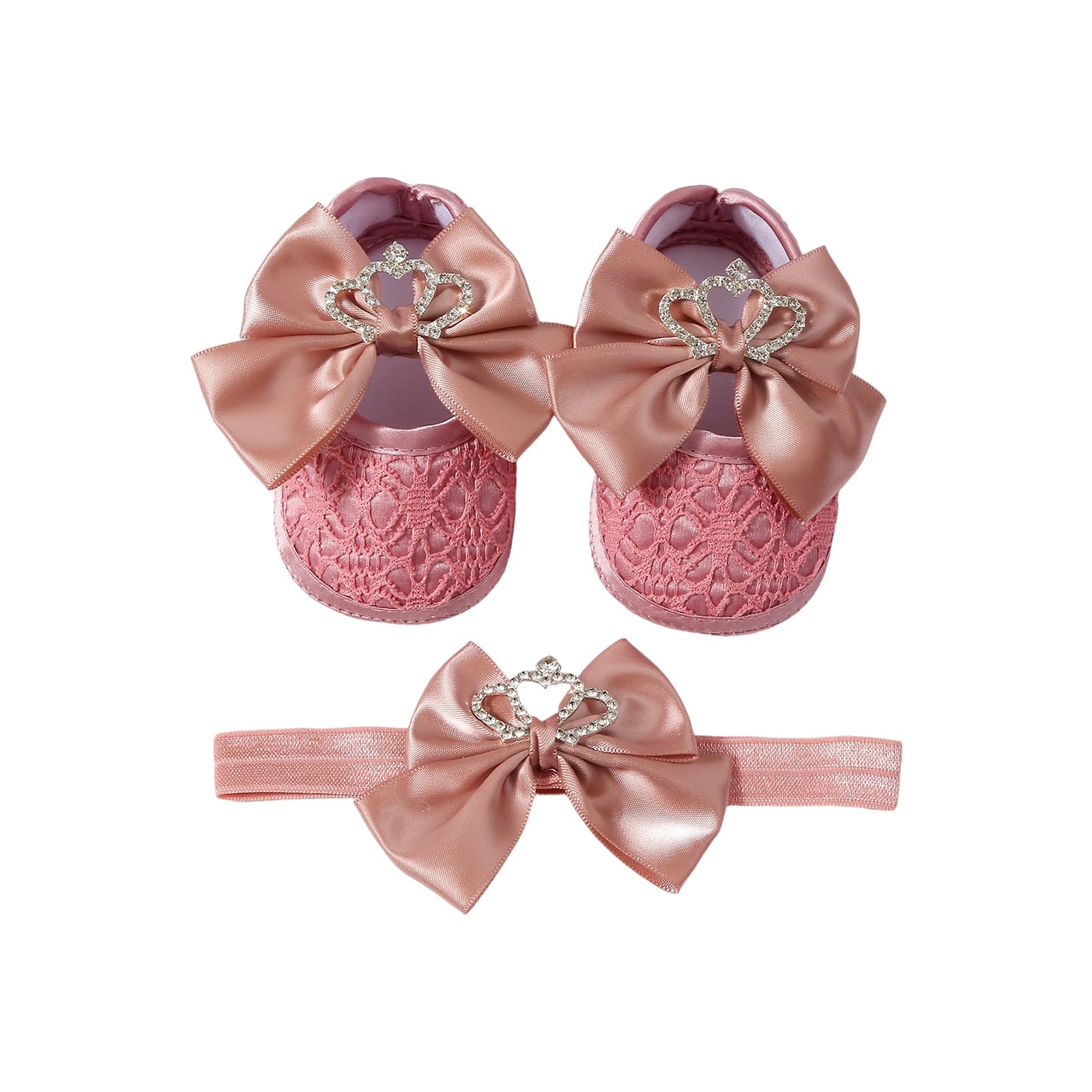 APGLSXY Stylish Crowns Bowknot Design Newborns Girl Shoe Headband Set Feature Soft Soles and Comfortable Fabric Soft Baby Footwearsophisticated Child Girl Footwear