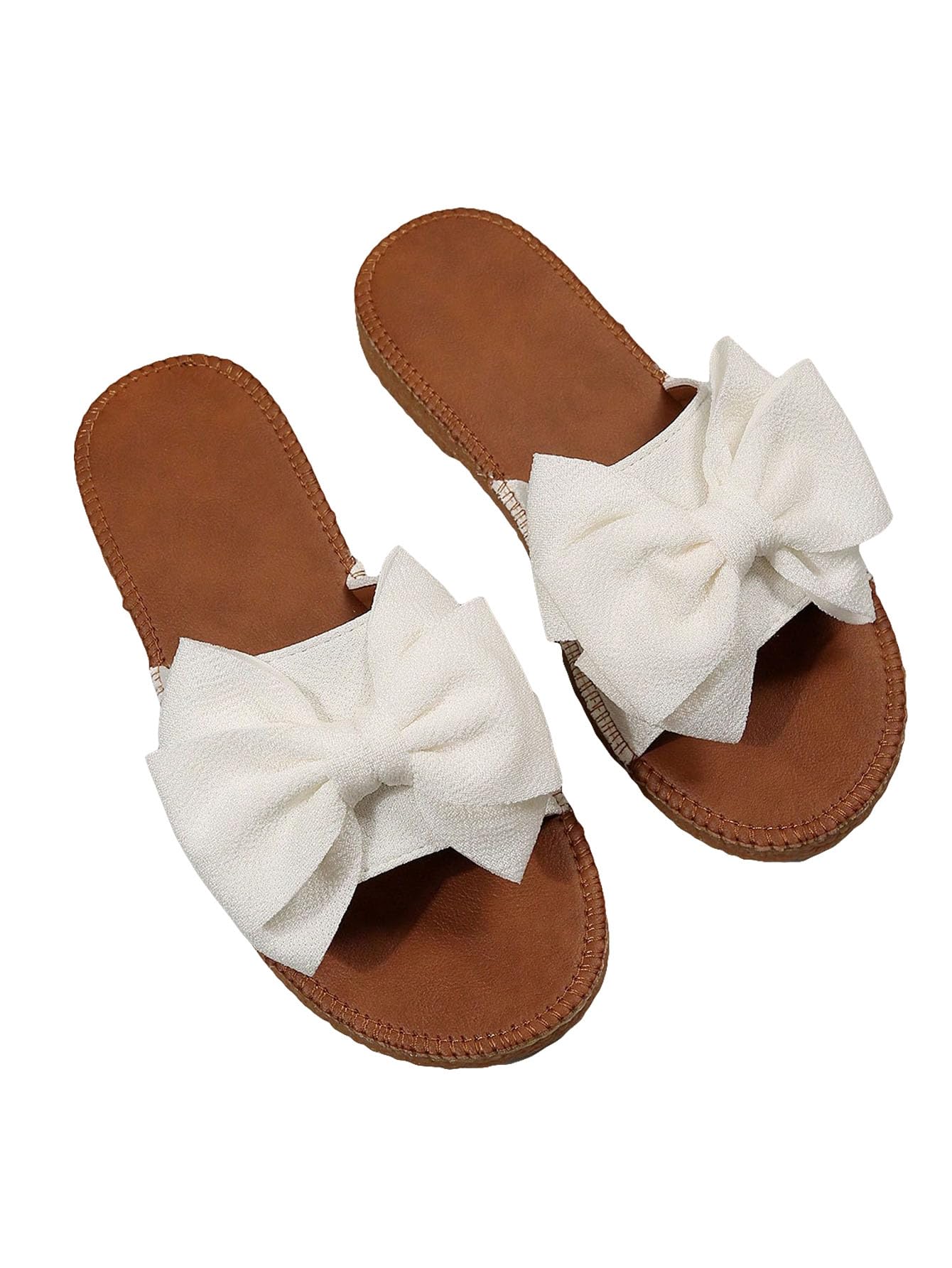 GORGLITTER Women's Bow Sandals Gold Square Open Toe Boho Dressy Cute Wedding Vacation Summer Slides Shoes 2025