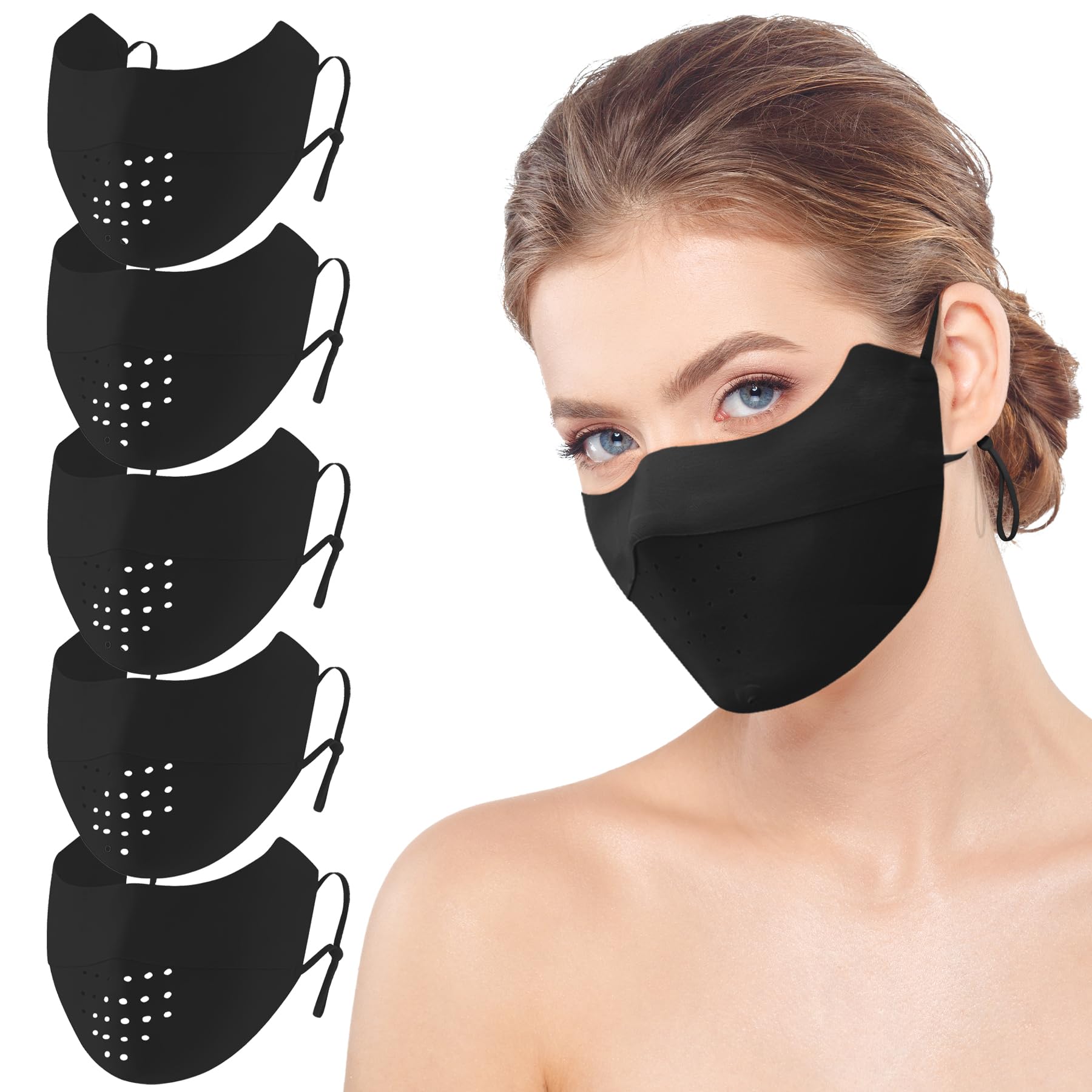 VOPOCOSun Protective UV Mask for Women UPF 50+ Ice Silk Vinyl Full Face Mask Elastic Face Cover 3D Breathable Sunscreen Mask (Black)