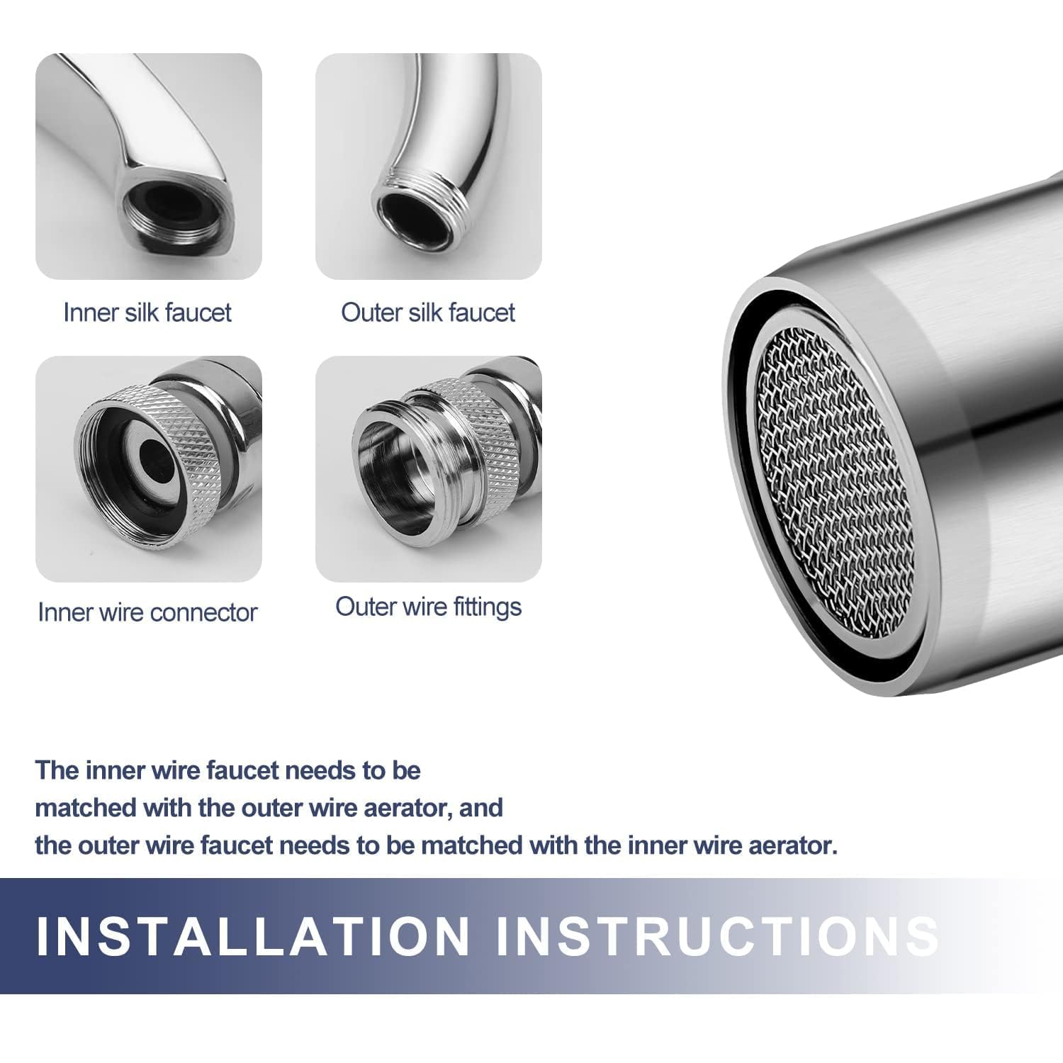 Aeratore Rubinetto 360° Girevole con 2 Filtri Rompigetto - Compatibile M22 (Maschio) e M24 (Femmina) - Kit Risparmio Idrico per Cucina/Bagno - Acciaio Inox Anticalcare