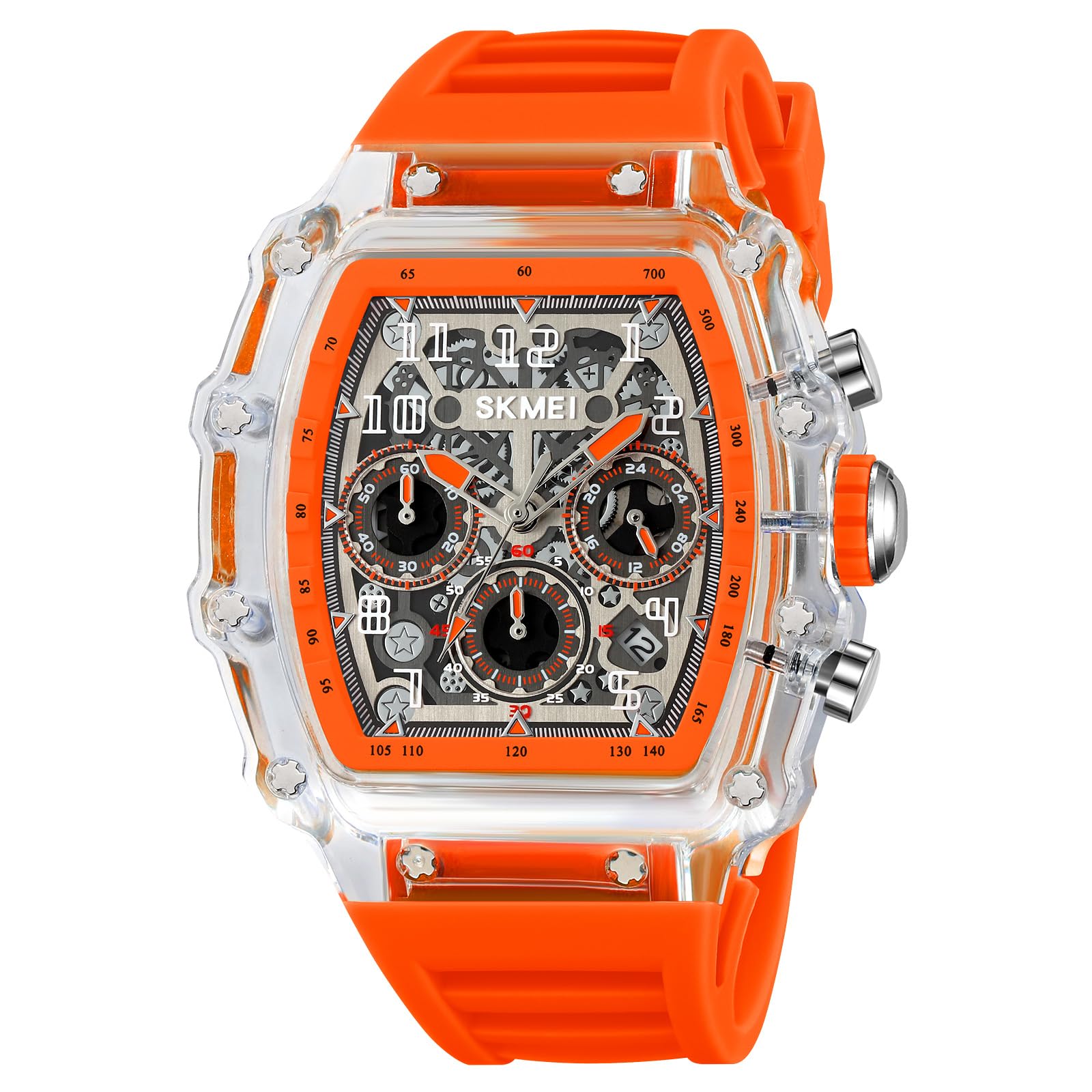 SKMEI Relojes automáticos de moda para hombre con correa de silicona de esqueleto impermeable a 50 m, relojes de pulsera únicos para hombre