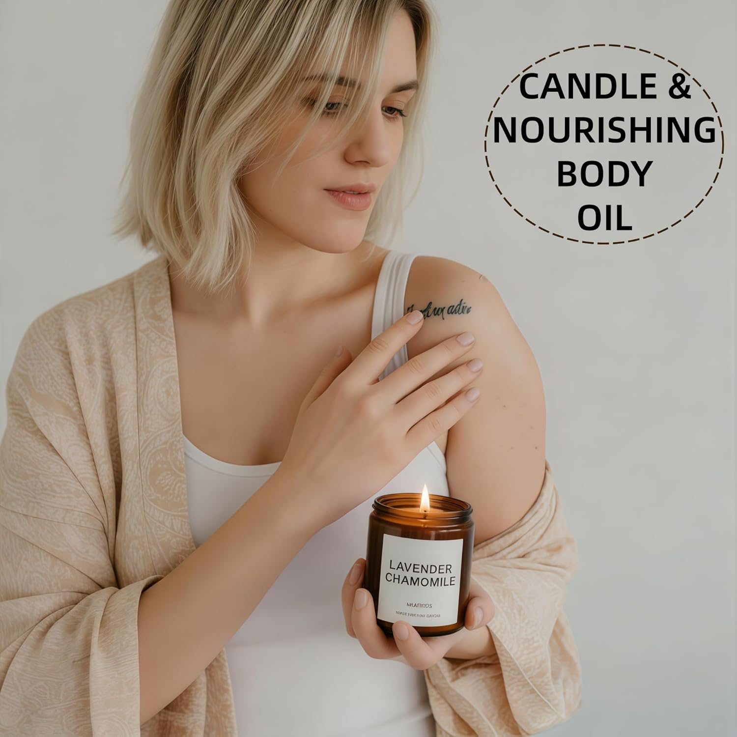 Premium Soy Massage Candle for Relaxation – 7oz Massage Oil Candle with Sweet Almond Oil – Reusable Eco-Friendly Jar (Vanilla Amber)