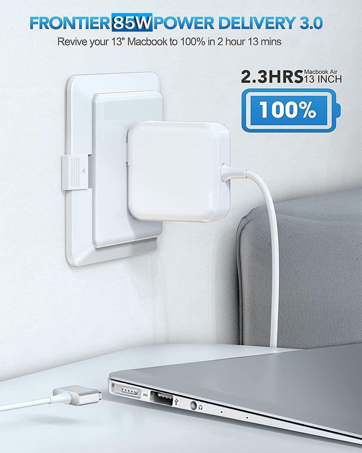 85W Mac Book Pro Charger, Mag 2 Power Adapter, Compatible with Mac Book Pro 13 inch-15 inch Retina (Between 2012-2018 Models) (85W T-Tip - White) - Image 4