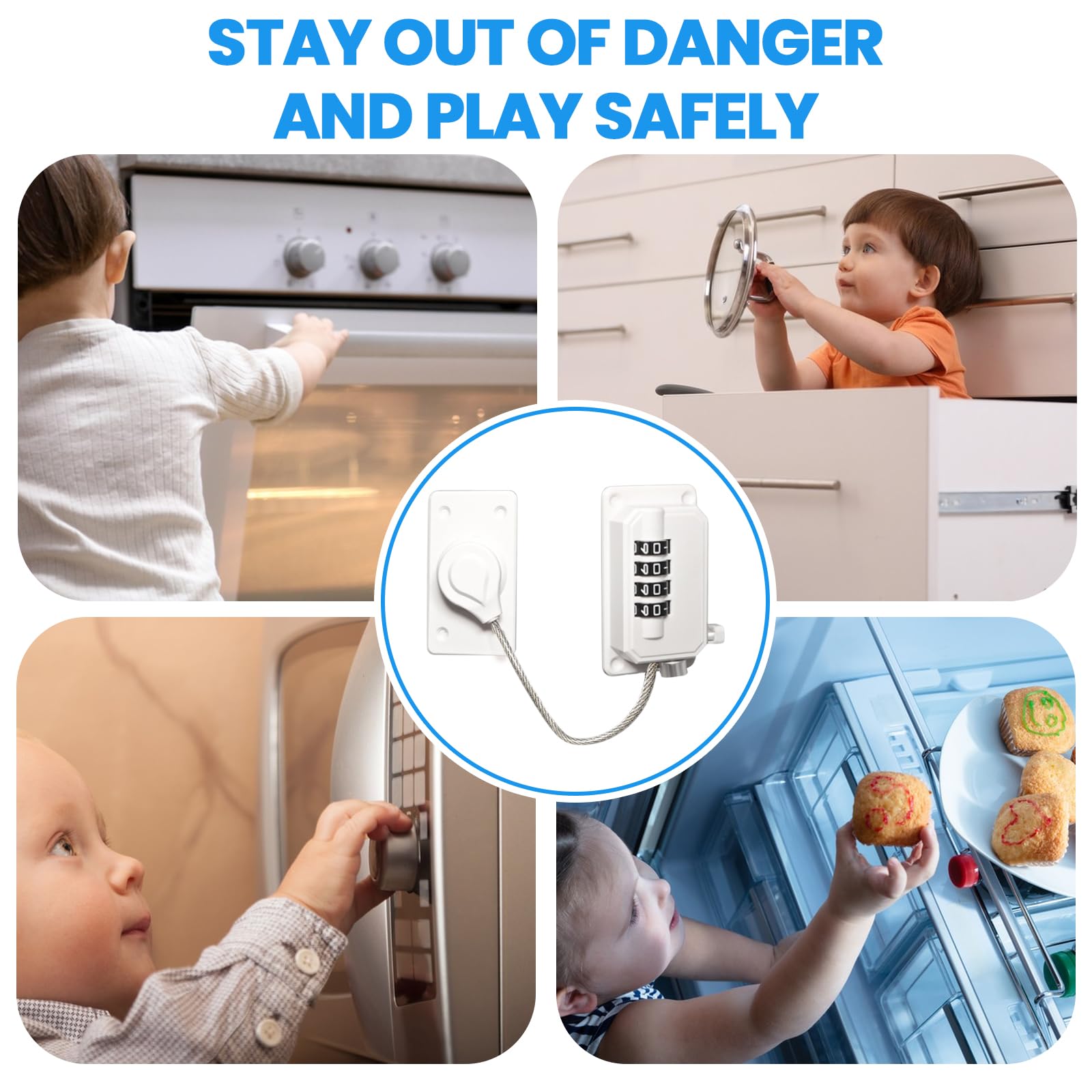 Cadenas Frigo pour Enfant, Serrure de Réfrigérateur à Combinaison, Securite Fenetre Enfant Sans Percage, Verrou Placard pour Sécurité Enfant et Sécurité Domestique, Rotatif à 360° (Blanc, 2 Pièce)