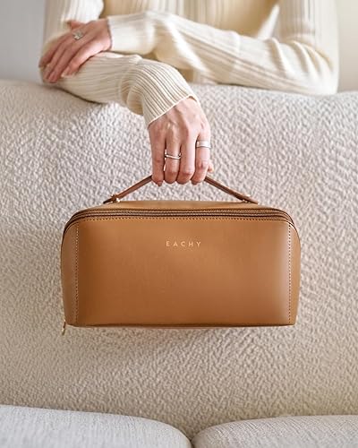 Miniatura 9 de EACHY - Bolsa de maquillaje de viaje, bolsa de cosméticos de gran capacidad para mujeres, portátil, impermeable, bolsa de aseo plana abierta,