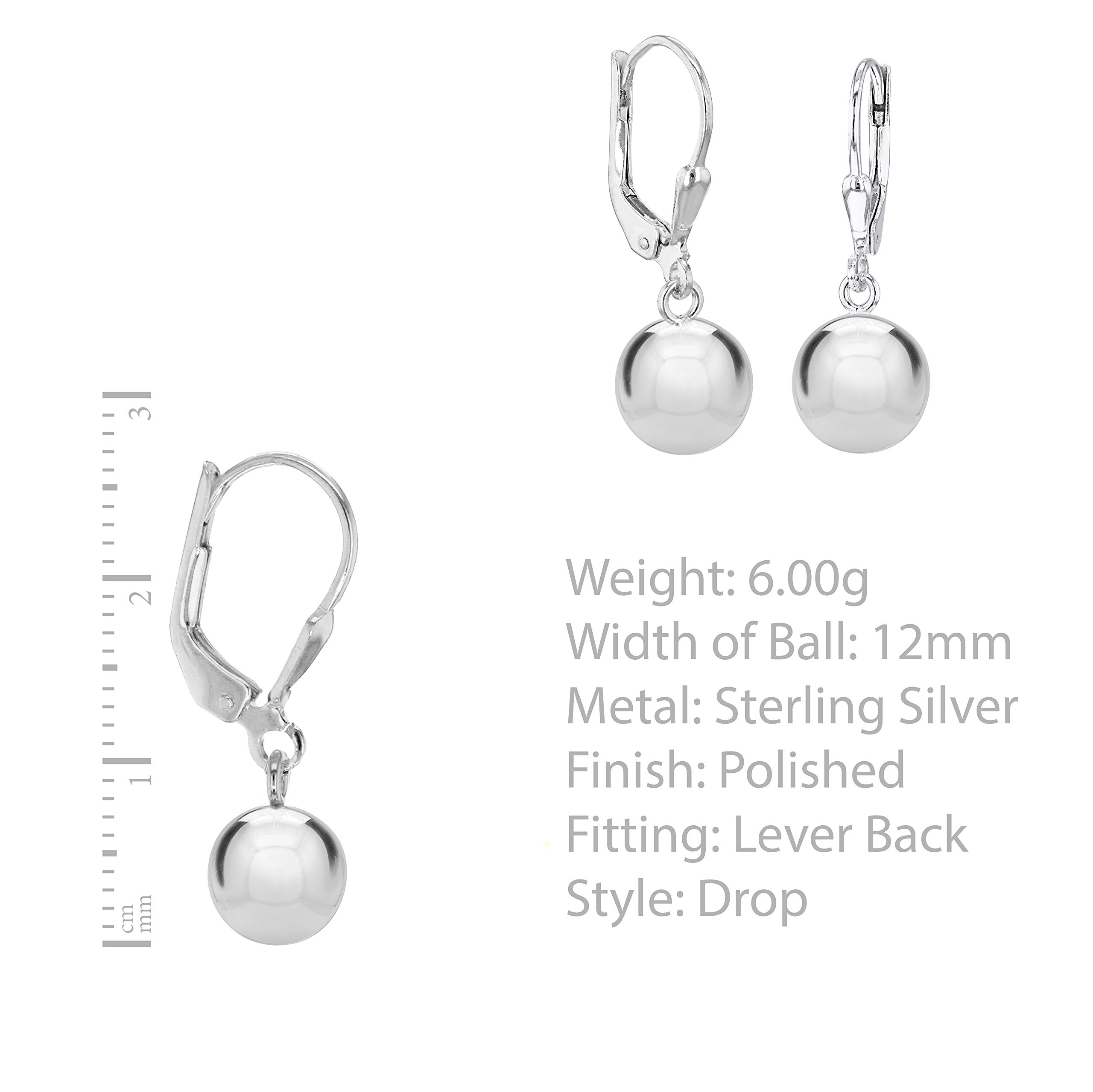 Tuscany Silver Damen Sterling Silber Rund Ball Lever Back Drop Ohrringe