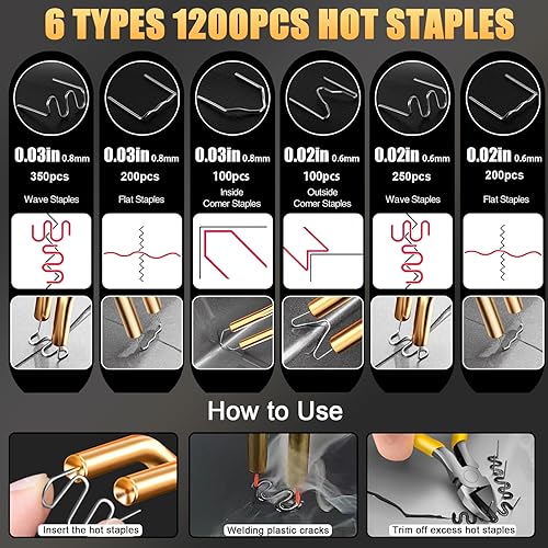 Miniatura 3 de Kit de soldador de plástico GNI de 200W, kit de reparación de plástico con 1000 grapas, kit profesional de soldadura de plástico, kit de reparación