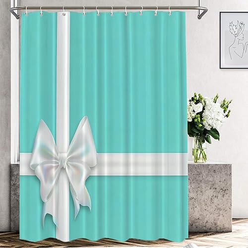 Vista 25 de Shrahala Brilliant Round Brilliants - Cortina de ducha decorativa con diamantes, azul turquesa, decoración de baño, fibra de poliéster, impermeable