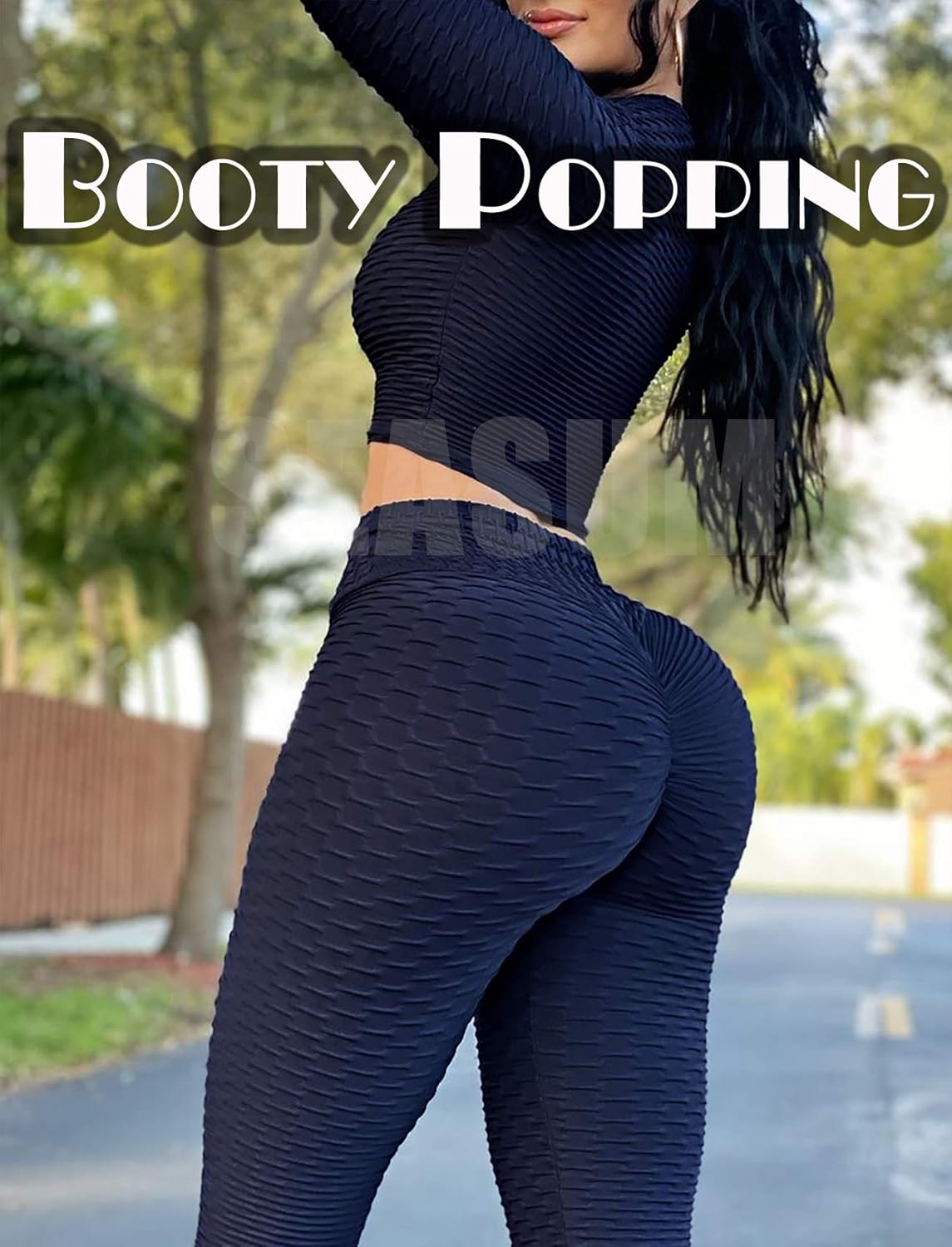 SEASUM Women High Waisted Workout Yoga Pants Butt Lifting Scrunch Booty Leggings Tummy Control Anti Cellulite Textured Tights - Image 3