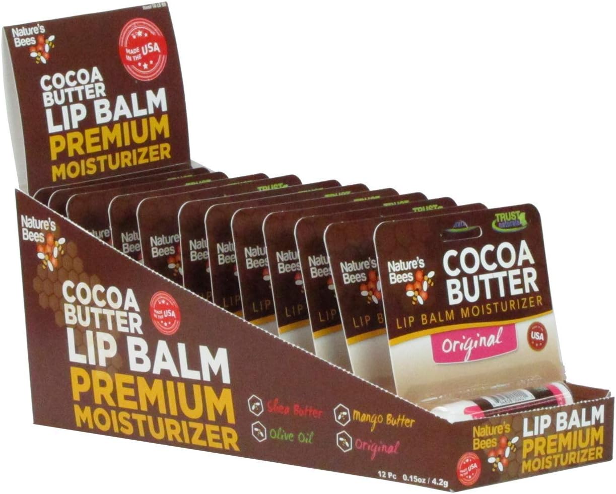 Nature's Bees, Cocoa Butter Lip Balms, Lip Moisturizer Treatment - Pack of 12, Original : Beauty & Personal Care
