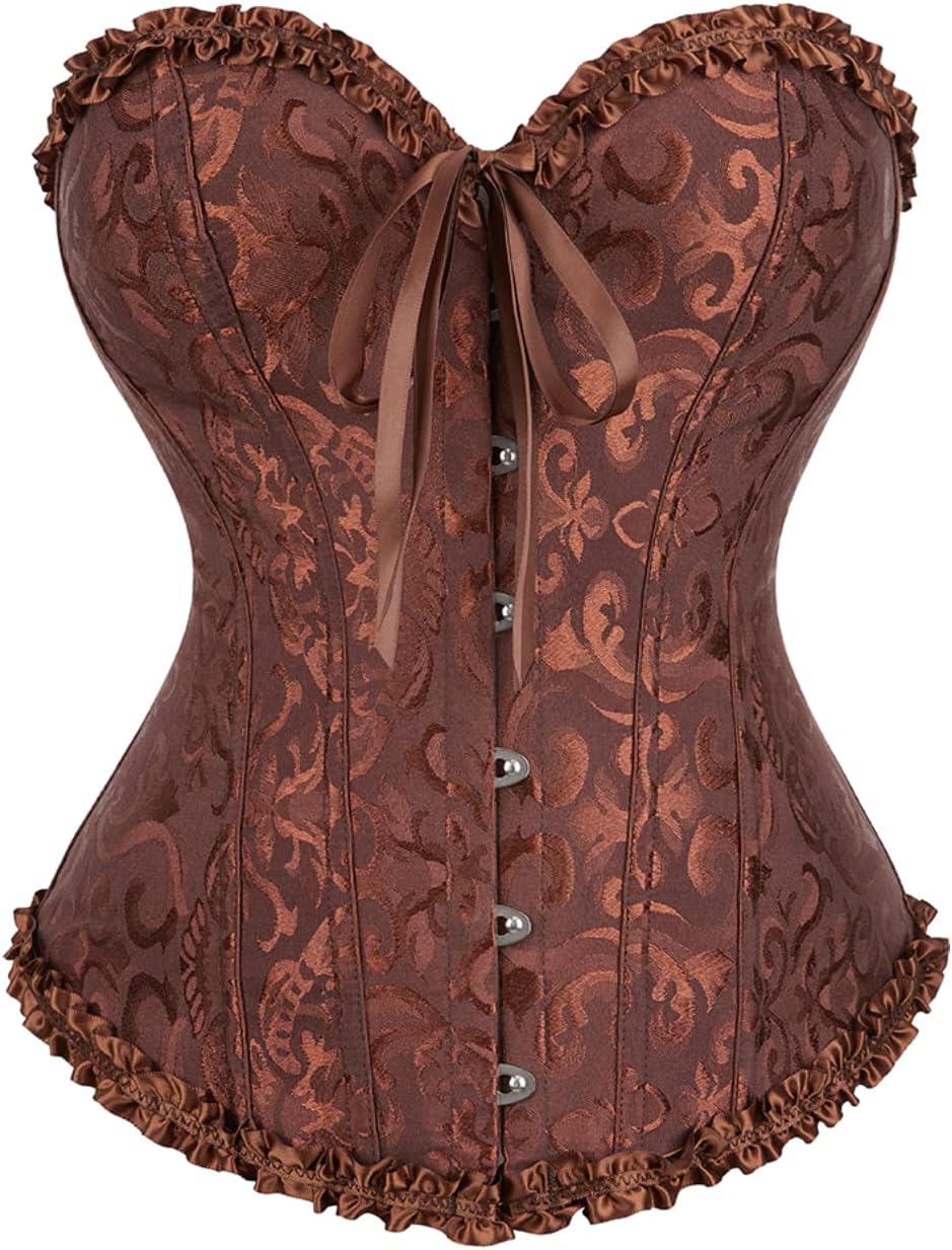 Corset Noir SZIVYSHI Femme Satin Serre Taille Lingerie Gothique Corset Véritable Sous Poitrine Bustier Shapewear Top,Jacquard Rouge,S Corset Marron Femme