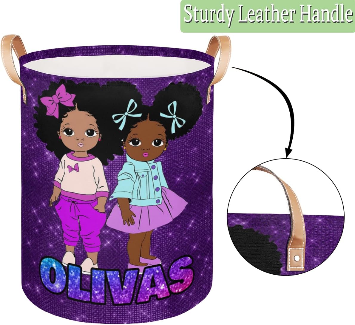 Personalized Laundry Basket, Custom Gift Laundry Hamper, Collapsible Nursery Waterproof Laundry Baskets, Dirty Clothes Toy Hamper with Handles Purple Sparkle Princess