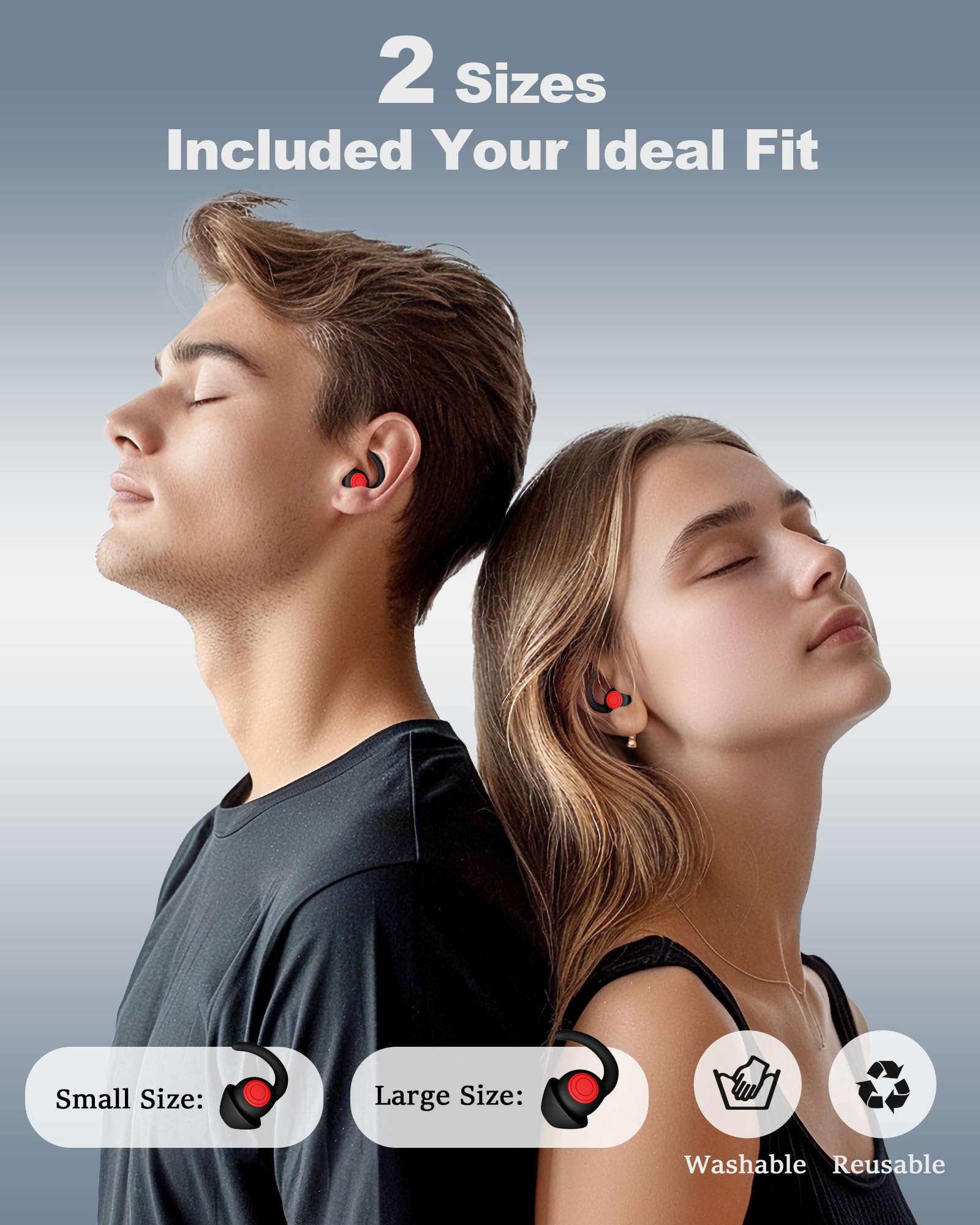 Tapones para los oídos para dormir, auriculares de silicona suave con cancelación de ruido, 2 pares de auriculares reutilizables de protección auditiva para sensibilidad al sonido, sueño, viajes