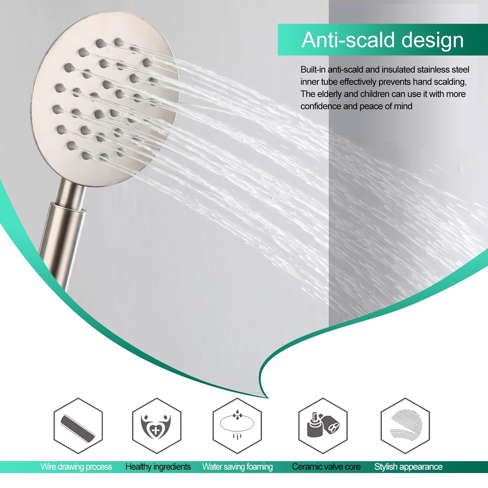 Conjunto Soporte Ducha Pared, con Barra de Ducha, Manguera, Alcachofa, Soporte, Grifo, SUS304