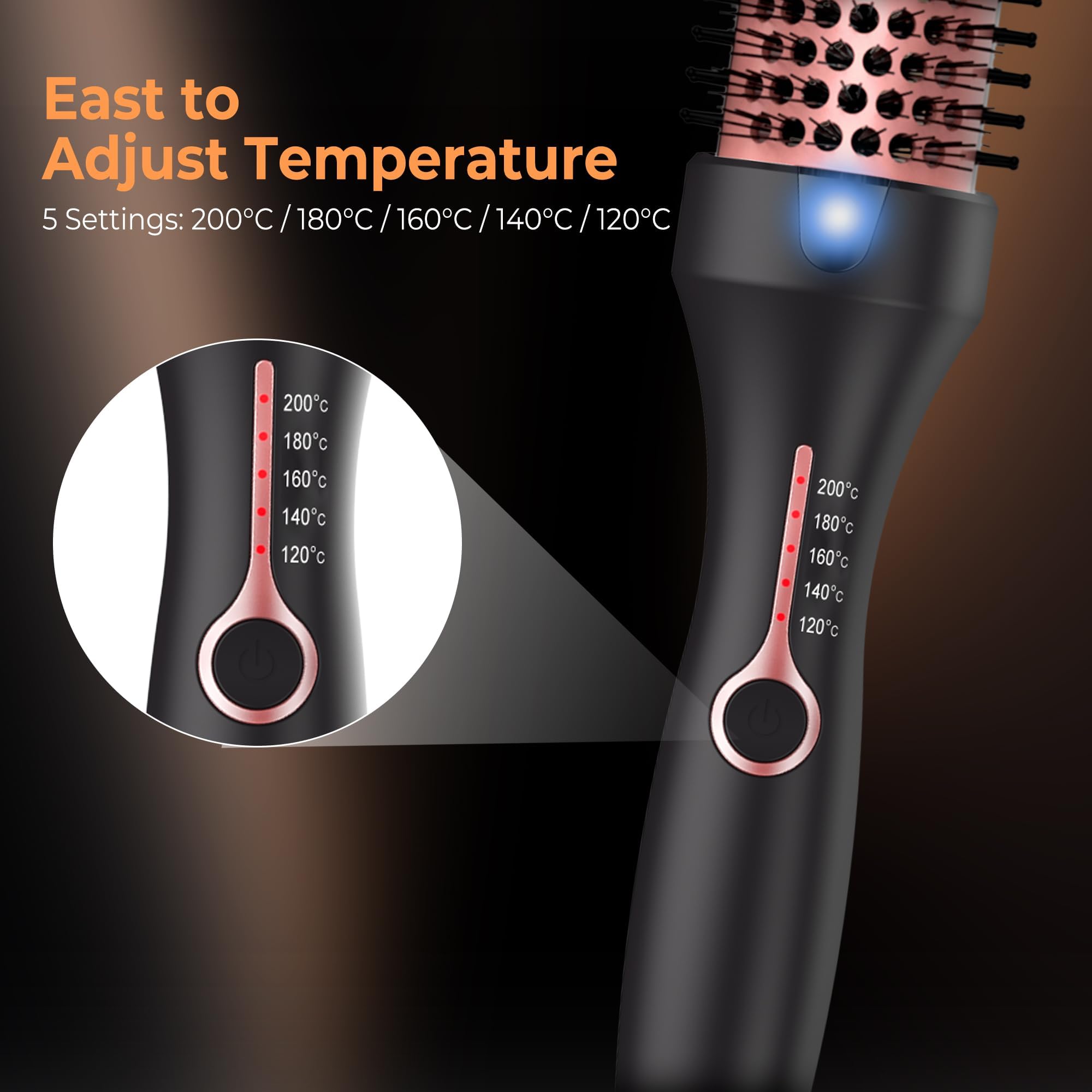 Thermal Brush Wärmebürste 38mm, Thermobürste Rundbürste 120-200℃, Heat Brush Double Spannung Erhöhen Sie das Haarvolumen, Verwendet als Kamm, Glätteisen, Lockenstab, Leichte Kompakte Größe