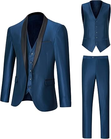 Mens Suit Slim Fit 3 Piece Suits for Men, One Button Solid Shawl Lapel Blazer Jacket Vest Set for Party Wedding