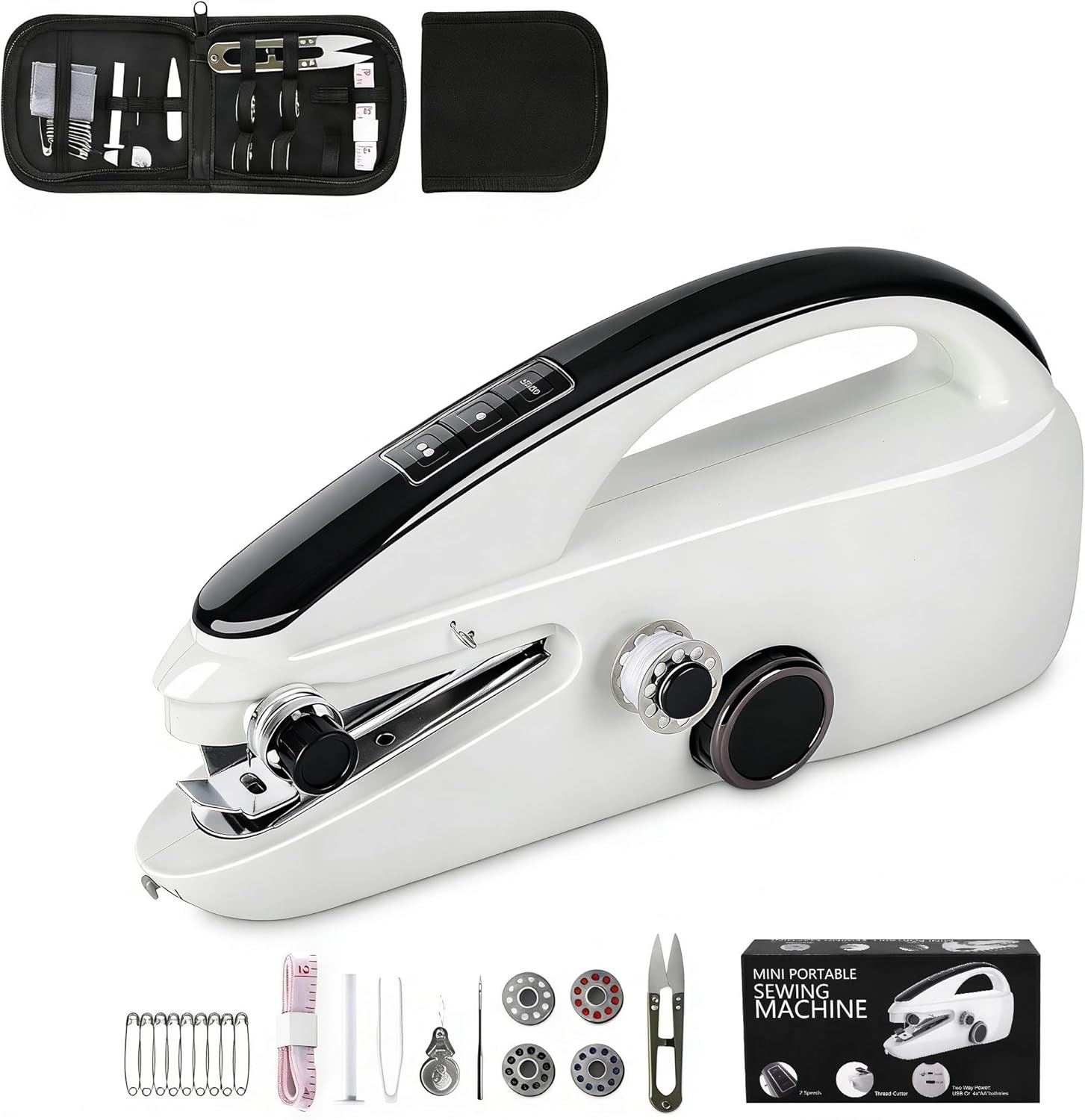 Mini Hand Held Sewing Machine, 2-Speed with Fast Sewing, Two Power Supply for Sewing Clothes, Fabric, DIY Home Machine for Beginners, Adults (with Storage Bag)