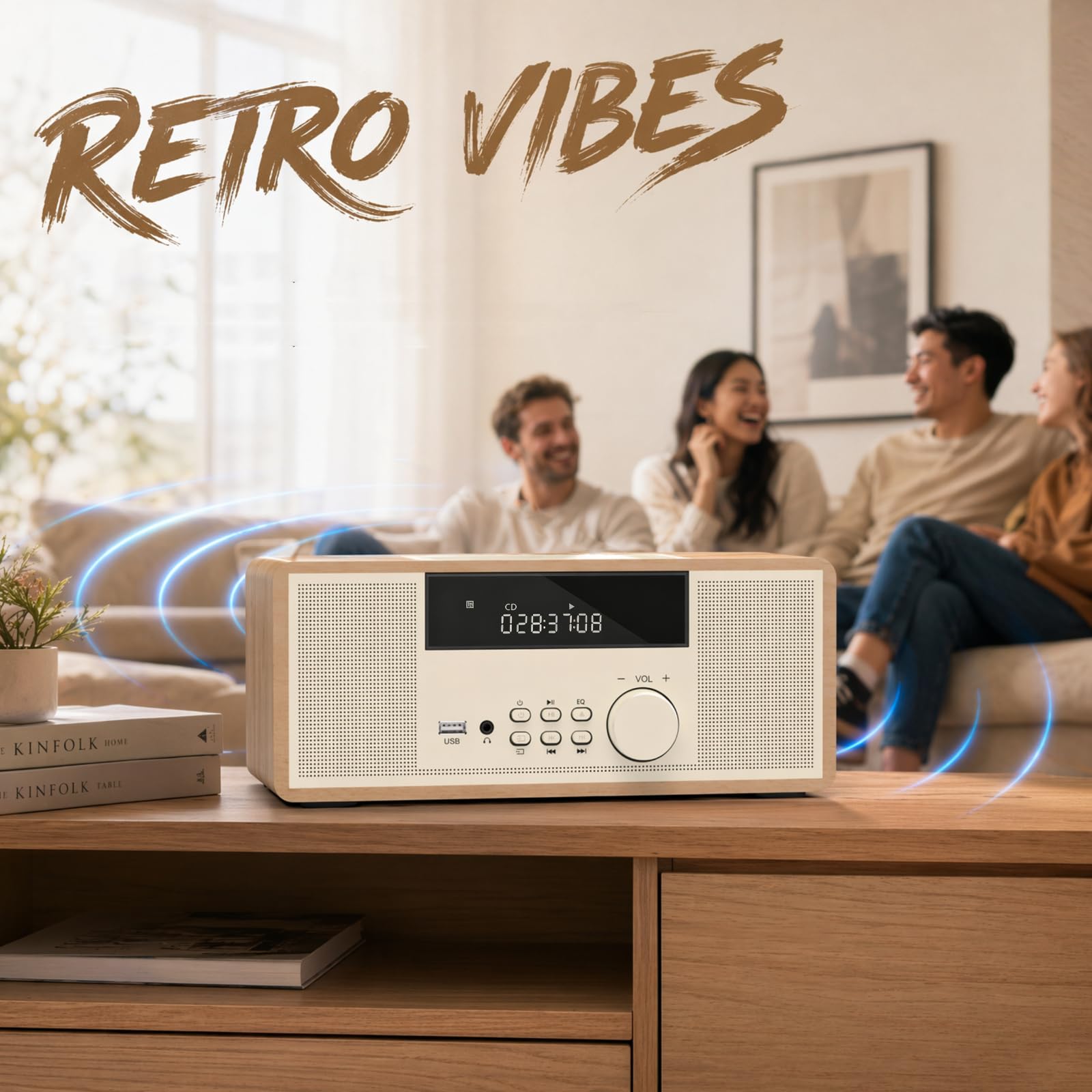 LONPOO Impianto Stereo Casa - 30W Micro HiFi Compatto con lettore CD, Bluetooth, radio FM, USB, AUX-in, display LED e pulsante grande, telecomando (LP-818Y)