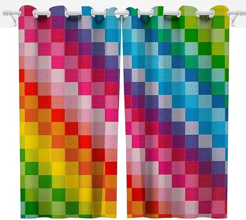 Miniatura 3 de Cortinas de cuadros arcoíris para sala de estar, juego de 2 paneles de cortinas decorativas de habitaciones de 55 pulgadas de ancho x 55 pulgadas de