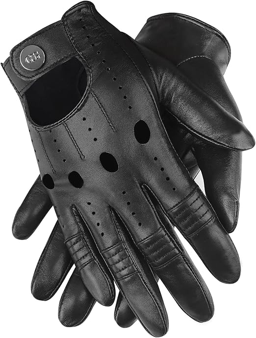 GSG Men Geniune Leather Gloves Sheepskin Black Driving Cycling Touchscreen Motorcycle Unlined Gloves