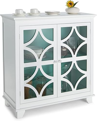 Giantex Aparador de buffet, armario de cocina independiente con estante ajustable, 2 puertas decorativas de vidrio, organizador de almacenamiento
