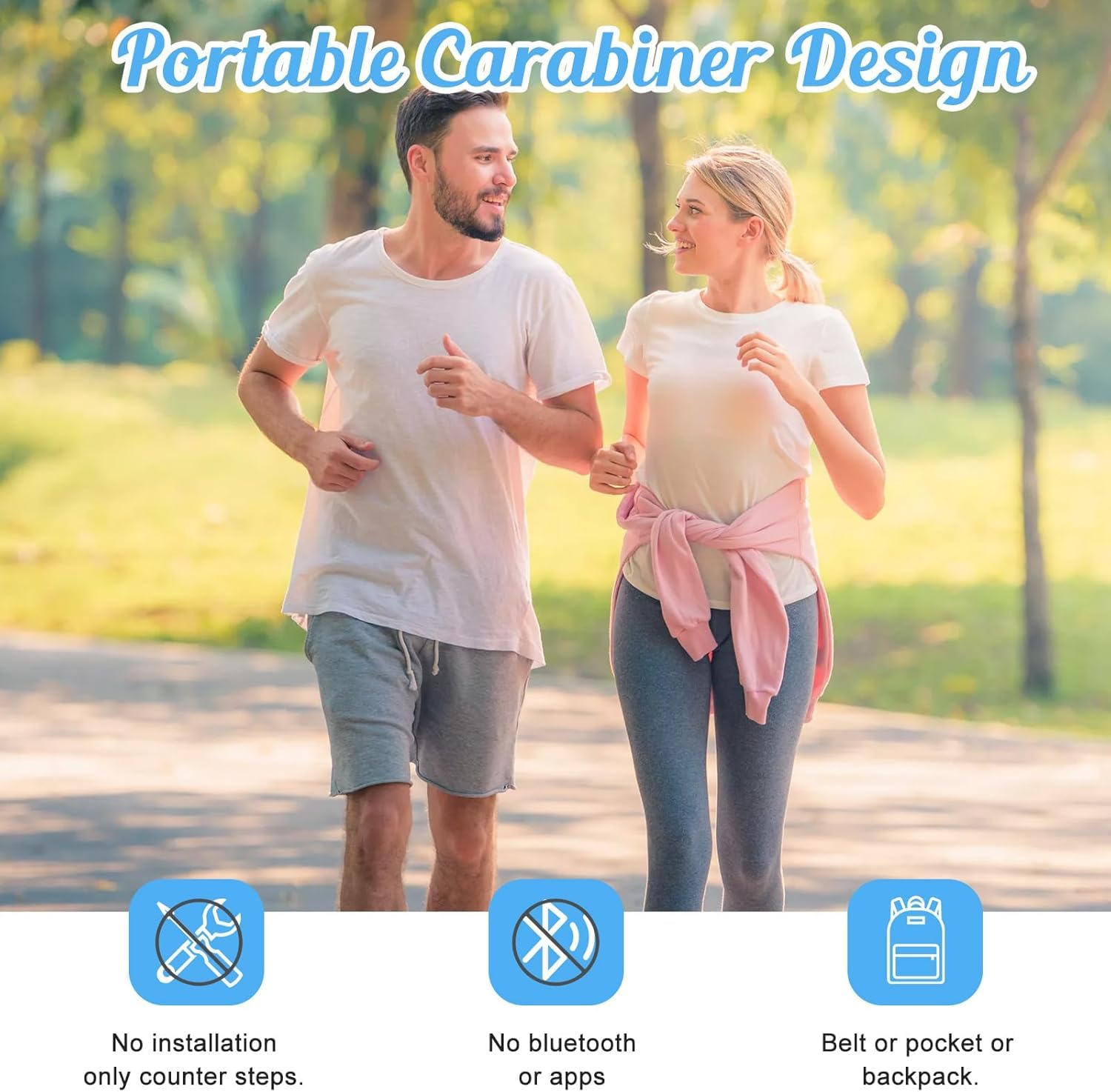 Simple Pedometer for Walking, Accurate Step Tracker with Carabiner, 3D Step Counter for Men Women Seniors - White